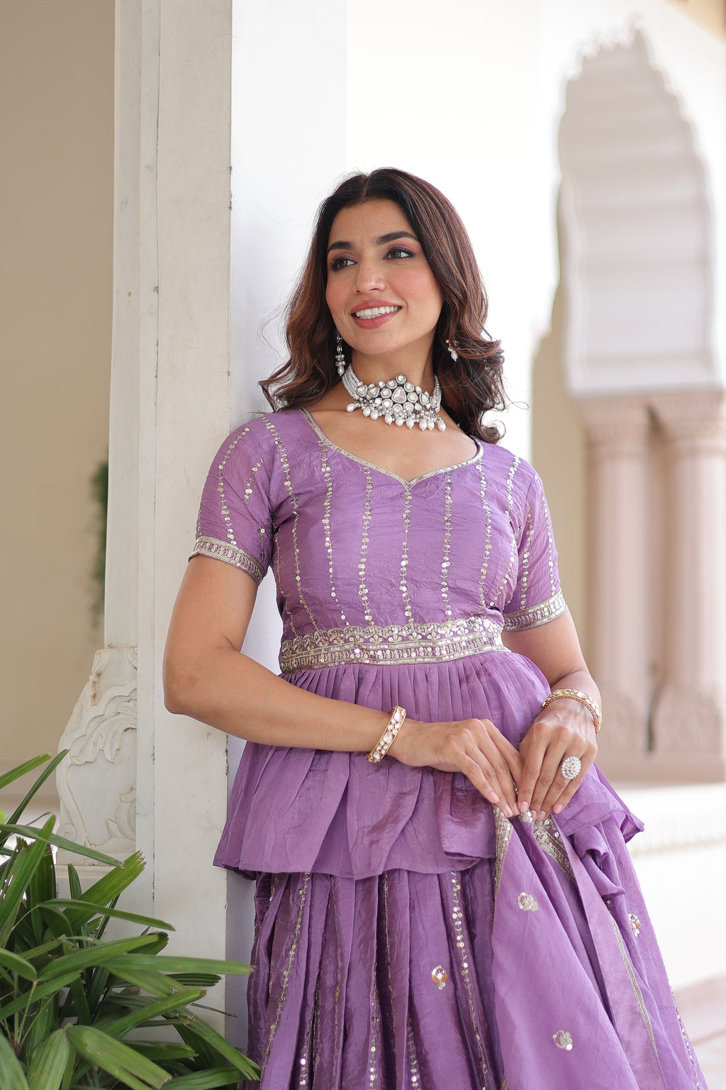Nimi Lavender Color Gold Crush Embroidery Zari Sequins Work Lehenga Choli