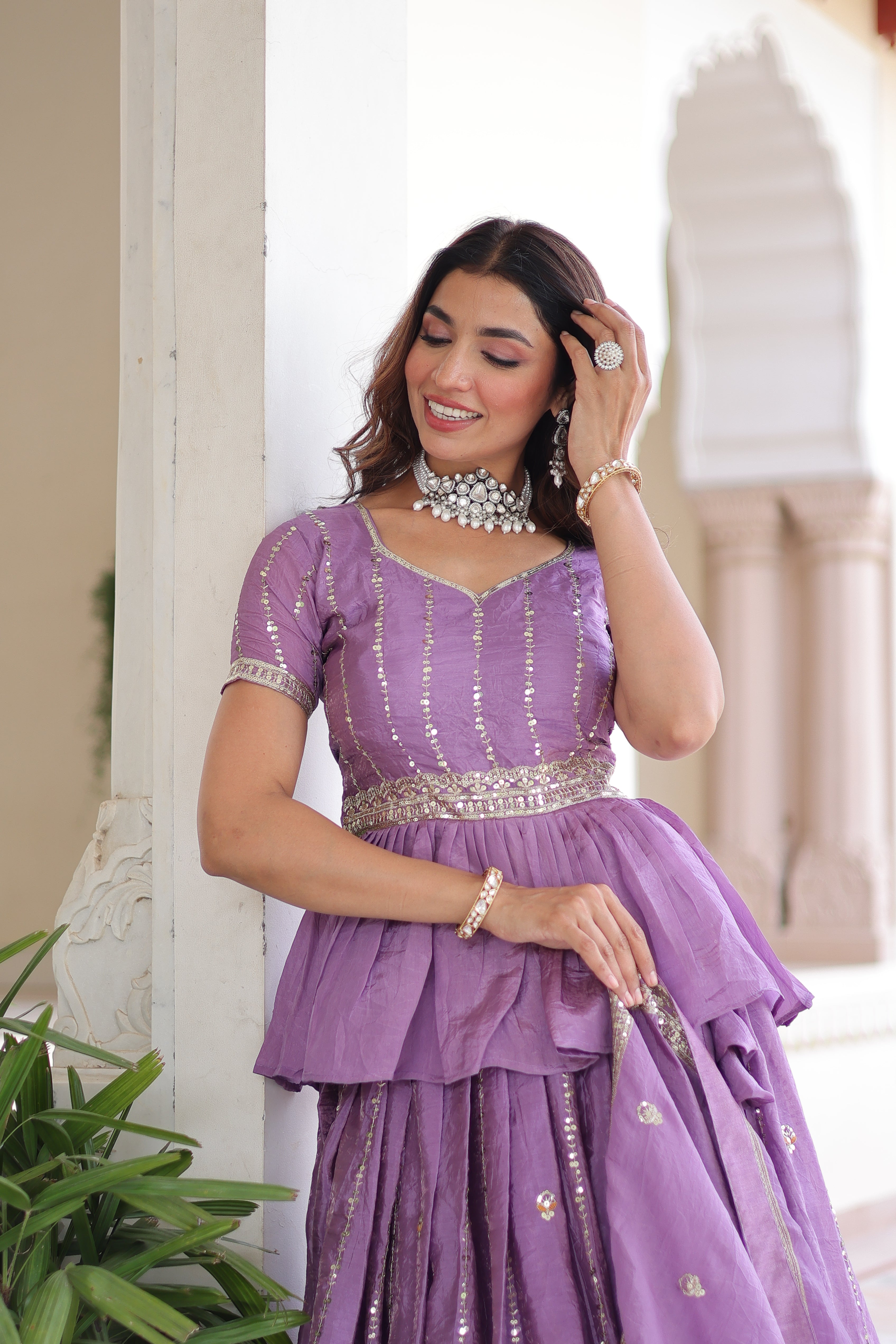 Nimi Lavender Color Gold Crush Embroidery Zari Sequins Work Lehenga Choli