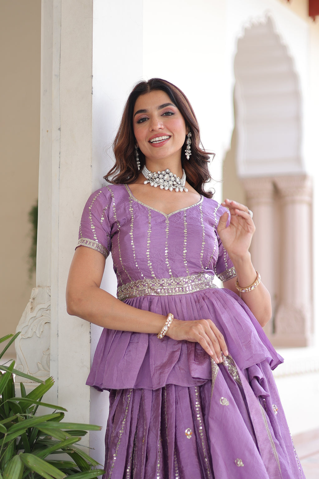 Nimi Lavender Color Gold Crush Embroidery Zari Sequins Work Lehenga Choli