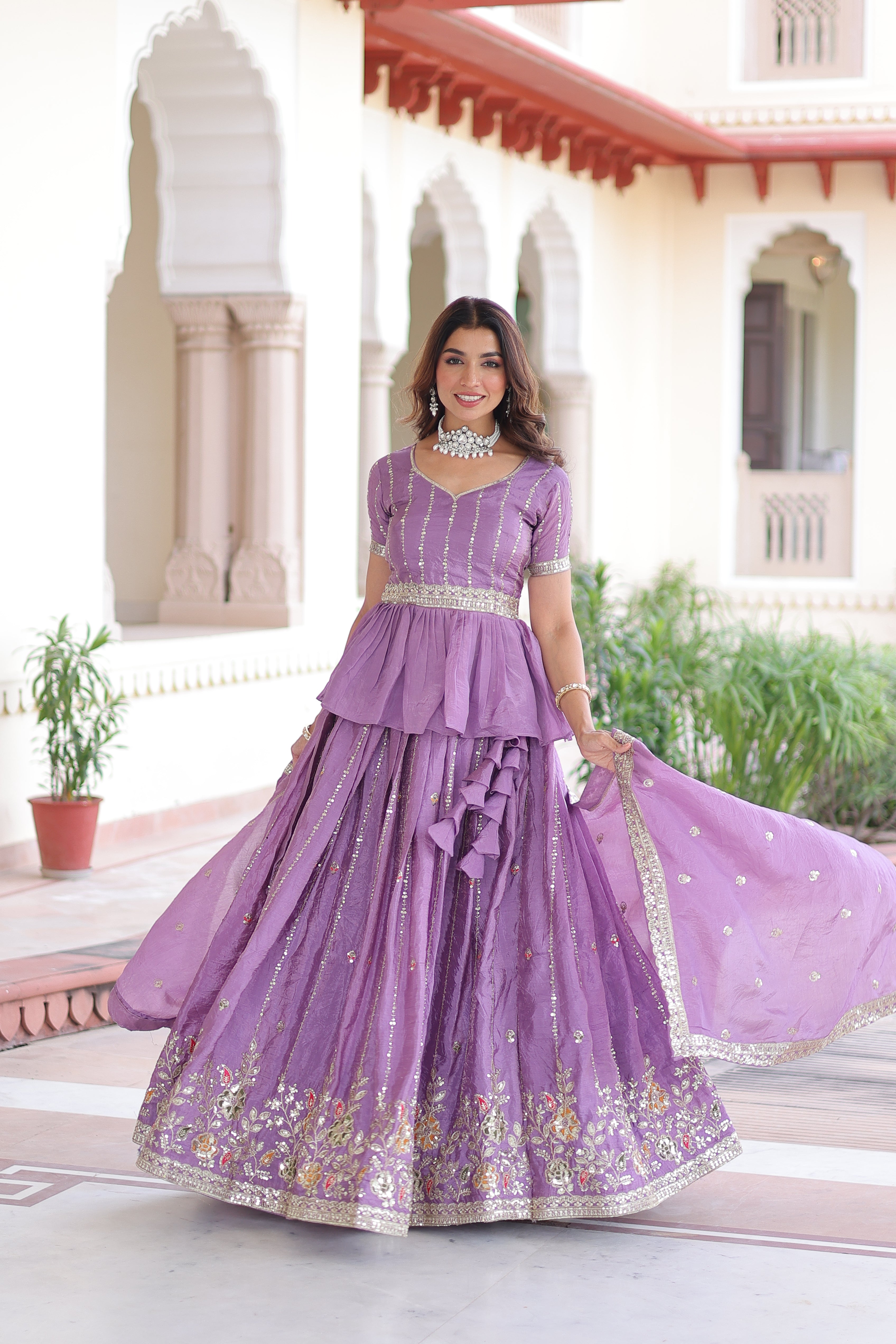 Nimi Lavender Color Gold Crush Embroidery Zari Sequins Work Lehenga Choli