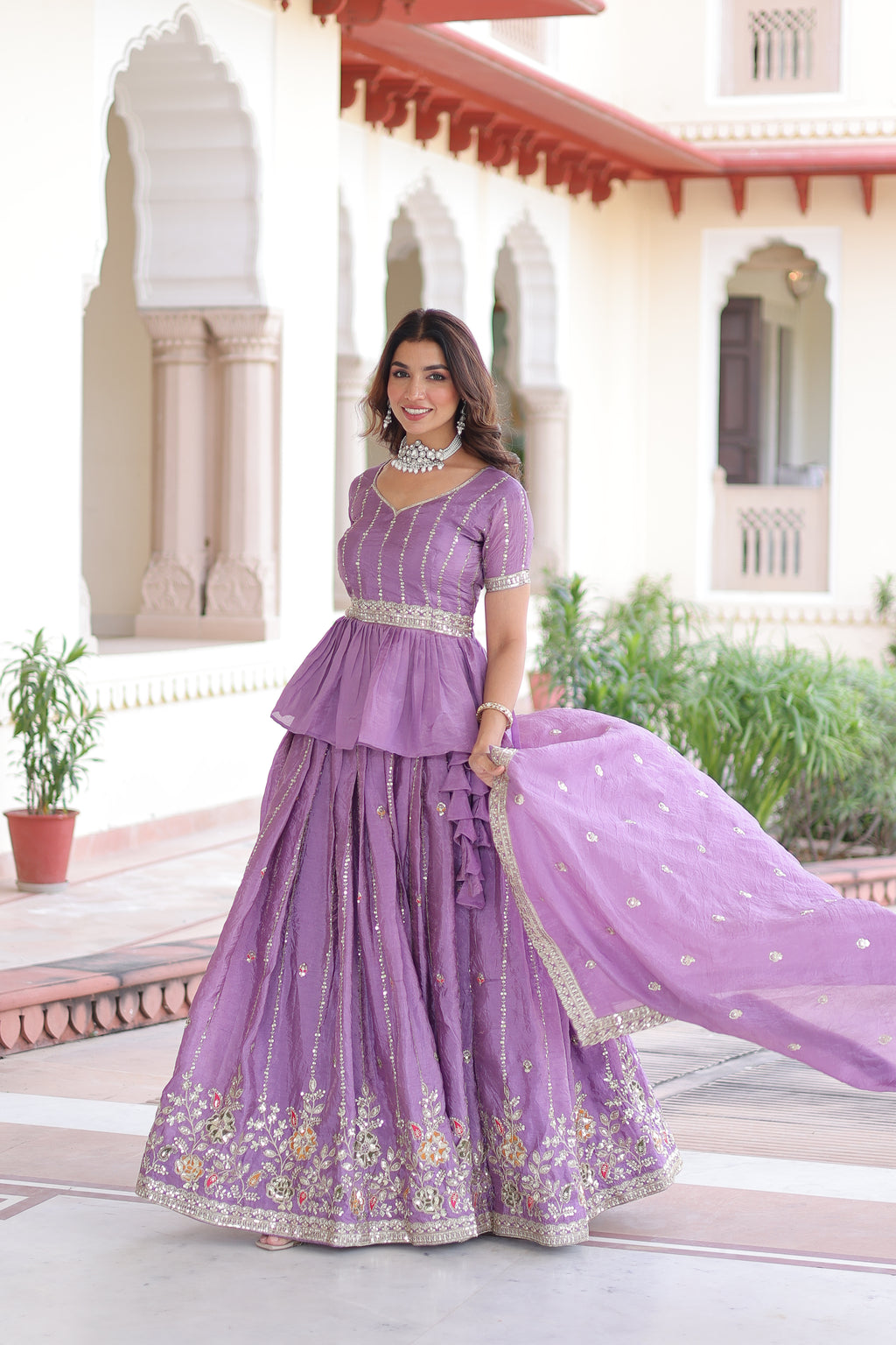 Nimi Lavender Color Gold Crush Embroidery Zari Sequins Work Lehenga Choli