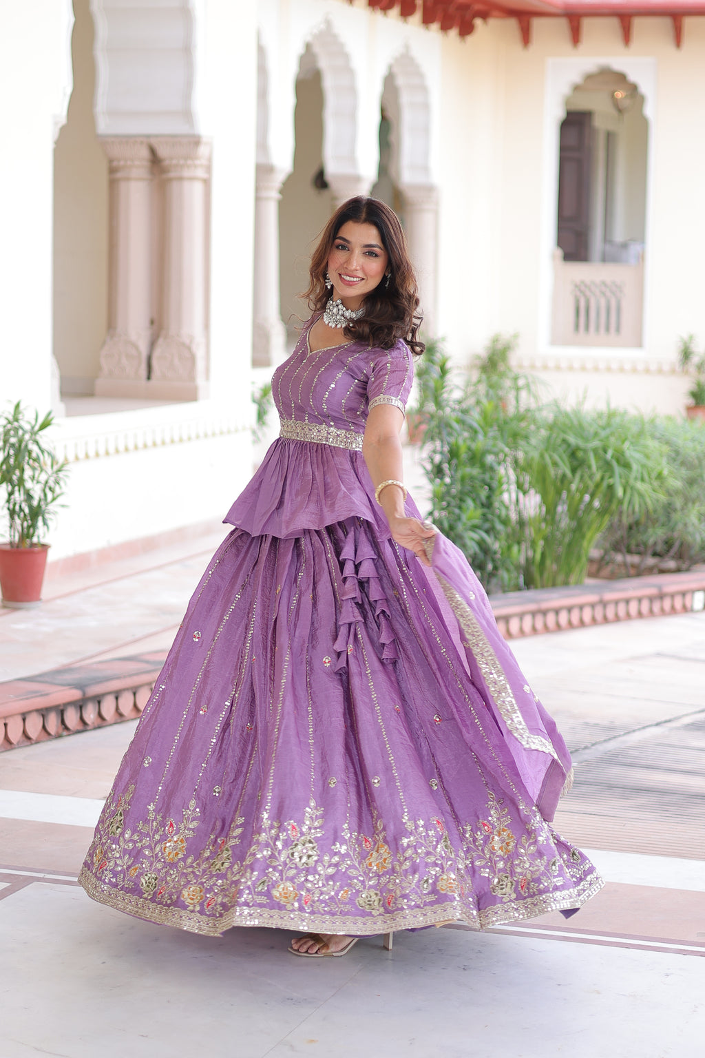 Nimi Lavender Color Gold Crush Embroidery Zari Sequins Work Lehenga Choli