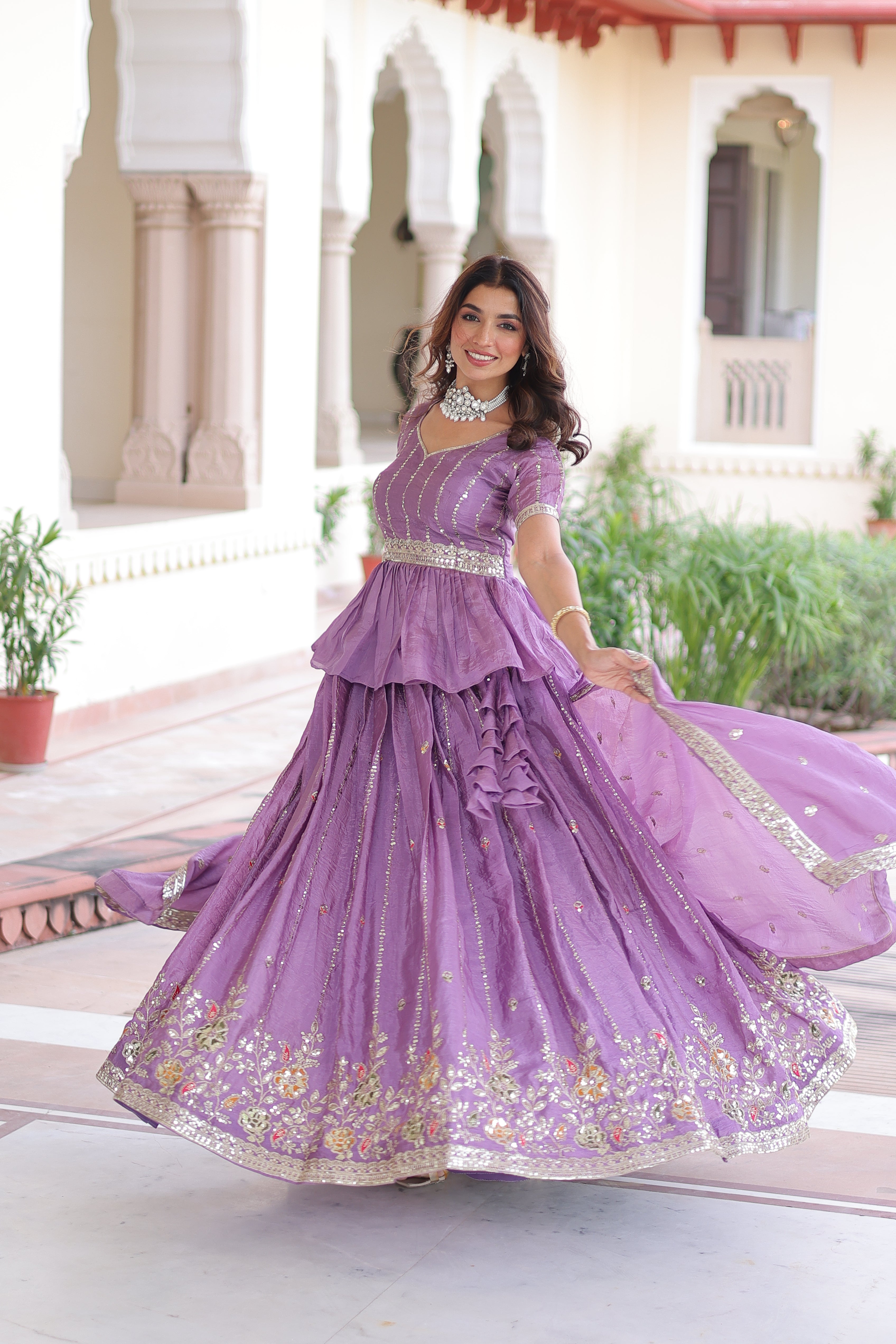 Nimi Lavender Color Gold Crush Embroidery Zari Sequins Work Lehenga Choli