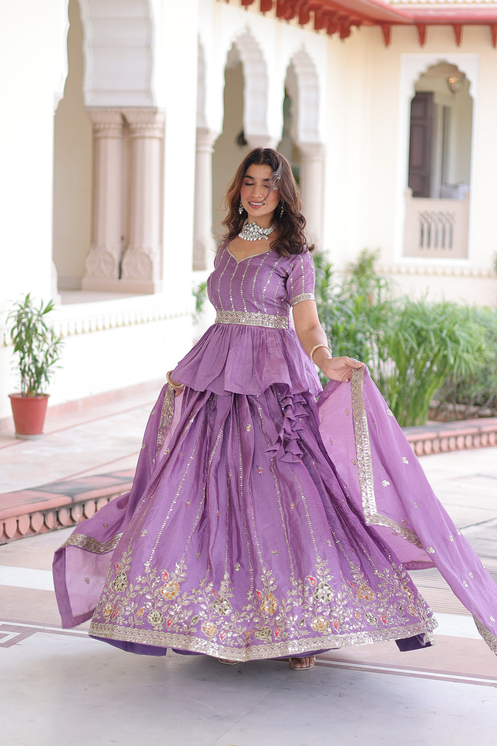 Nimi Lavender Color Gold Crush Embroidery Zari Sequins Work Lehenga Choli