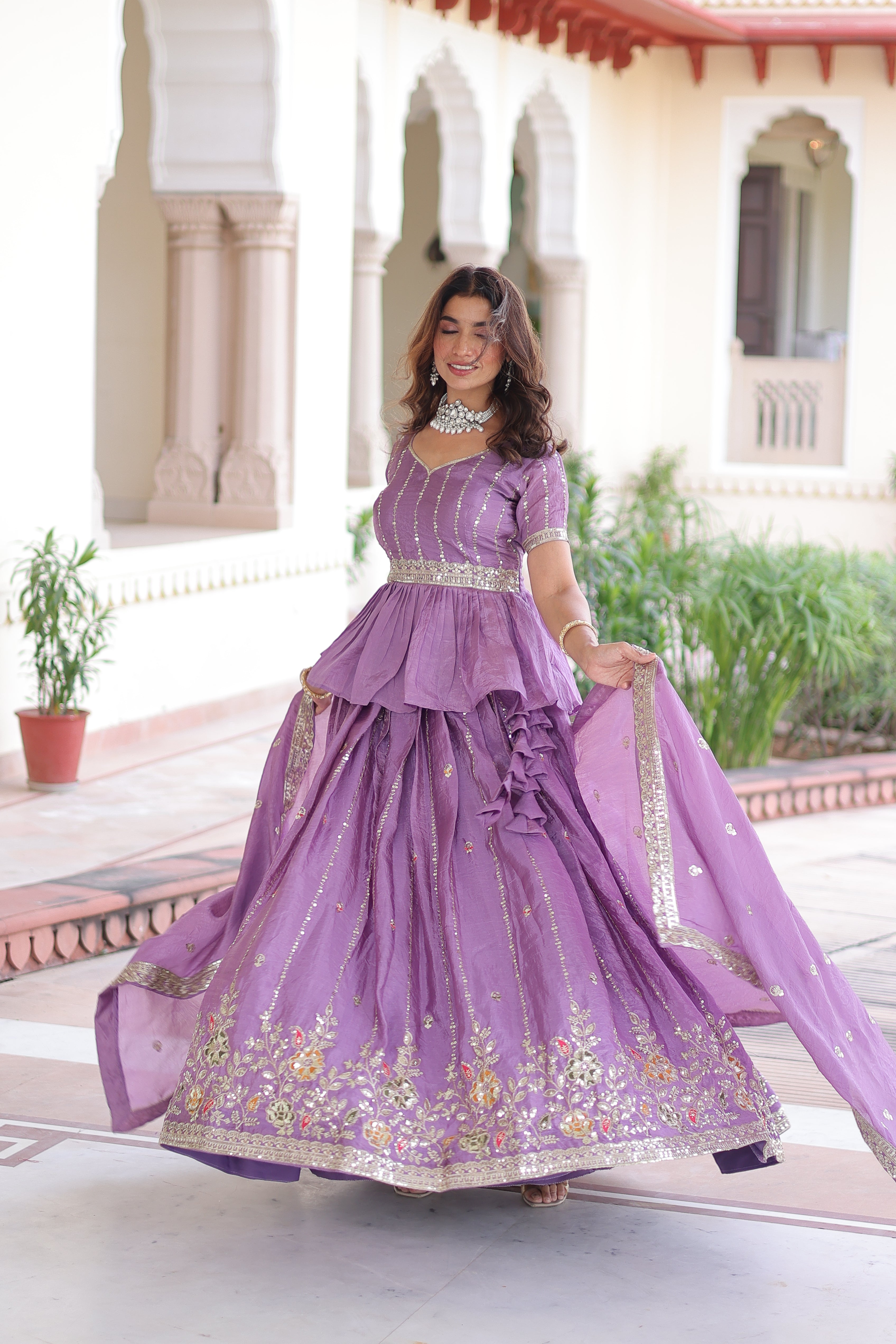 Nimi Lavender Color Gold Crush Embroidery Zari Sequins Work Lehenga Choli