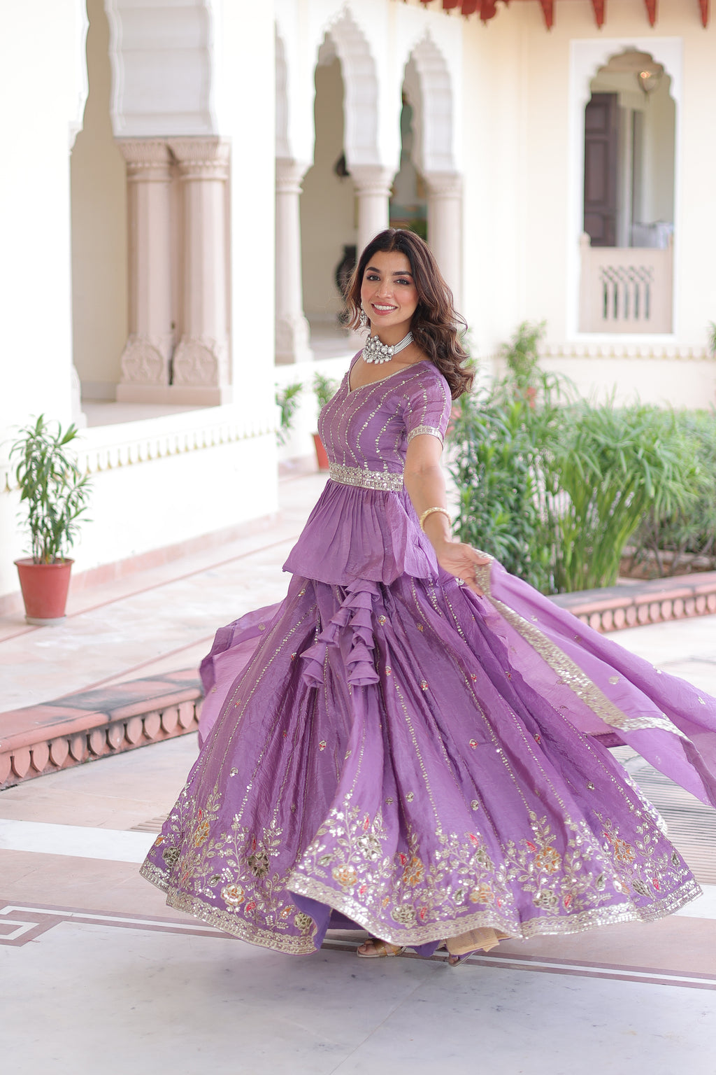 Nimi Lavender Color Gold Crush Embroidery Zari Sequins Work Lehenga Choli