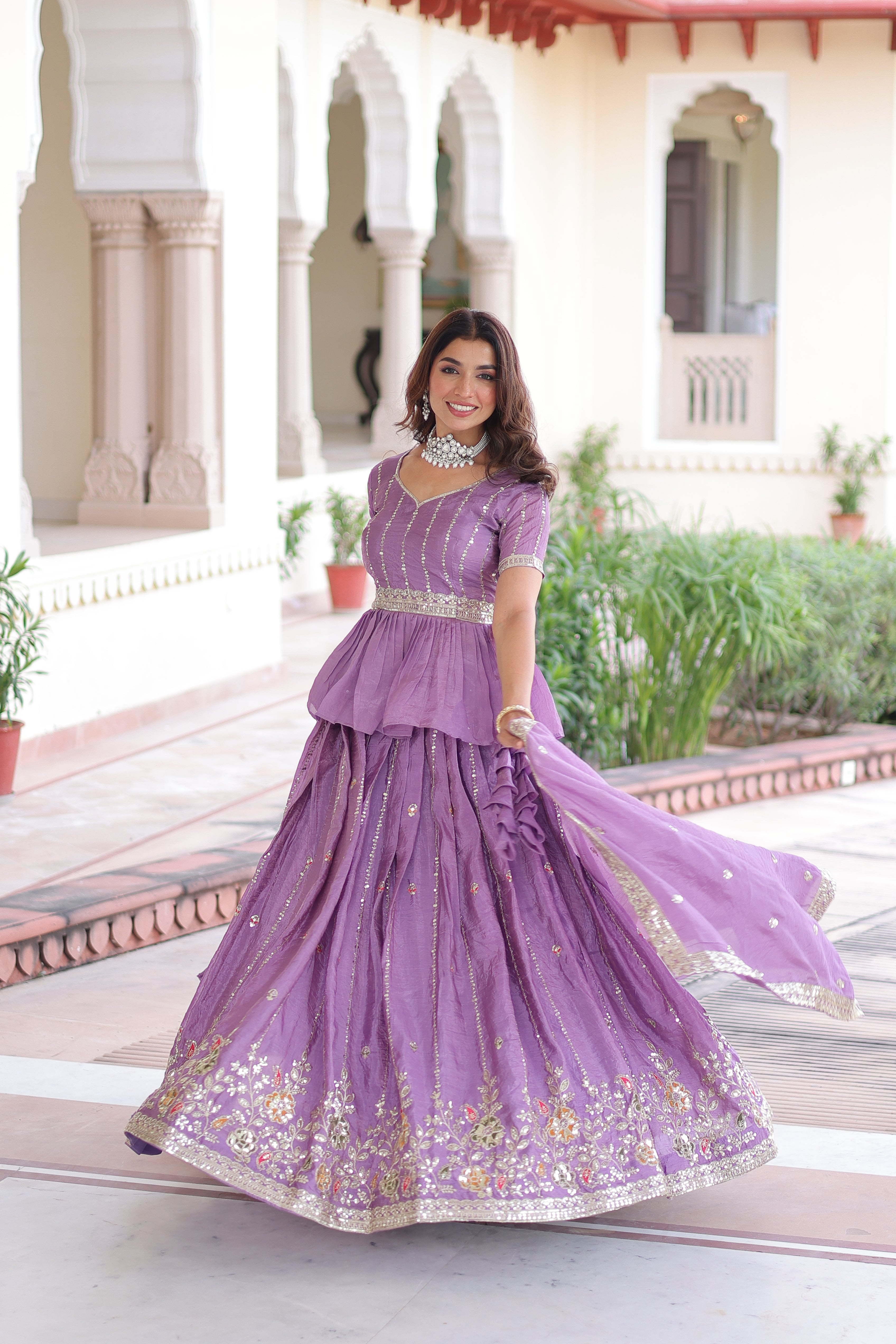 Nimi Lavender Color Gold Crush Embroidery Zari Sequins Work Lehenga Choli