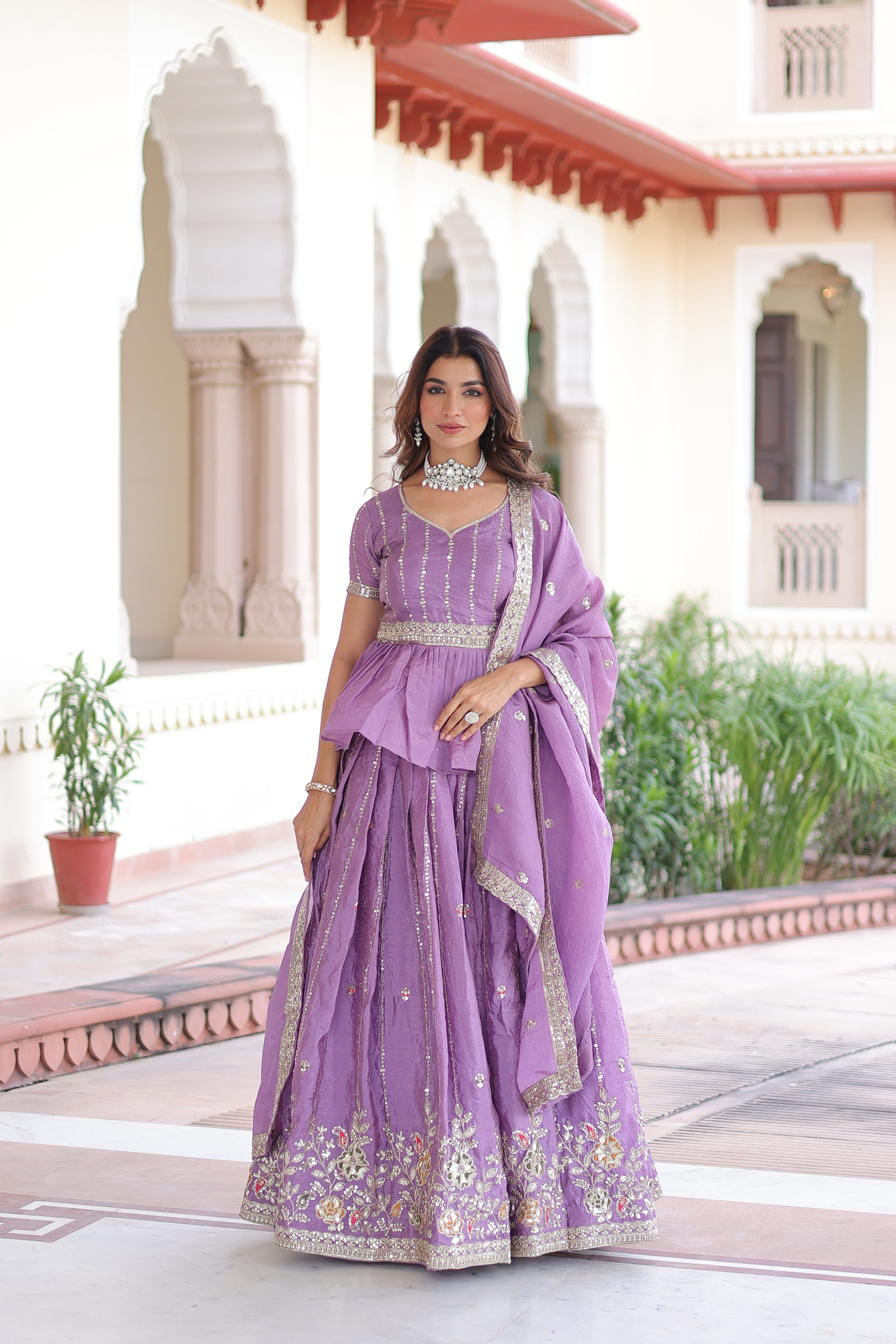 Nimi Lavender Color Gold Crush Embroidery Zari Sequins Work Lehenga Choli