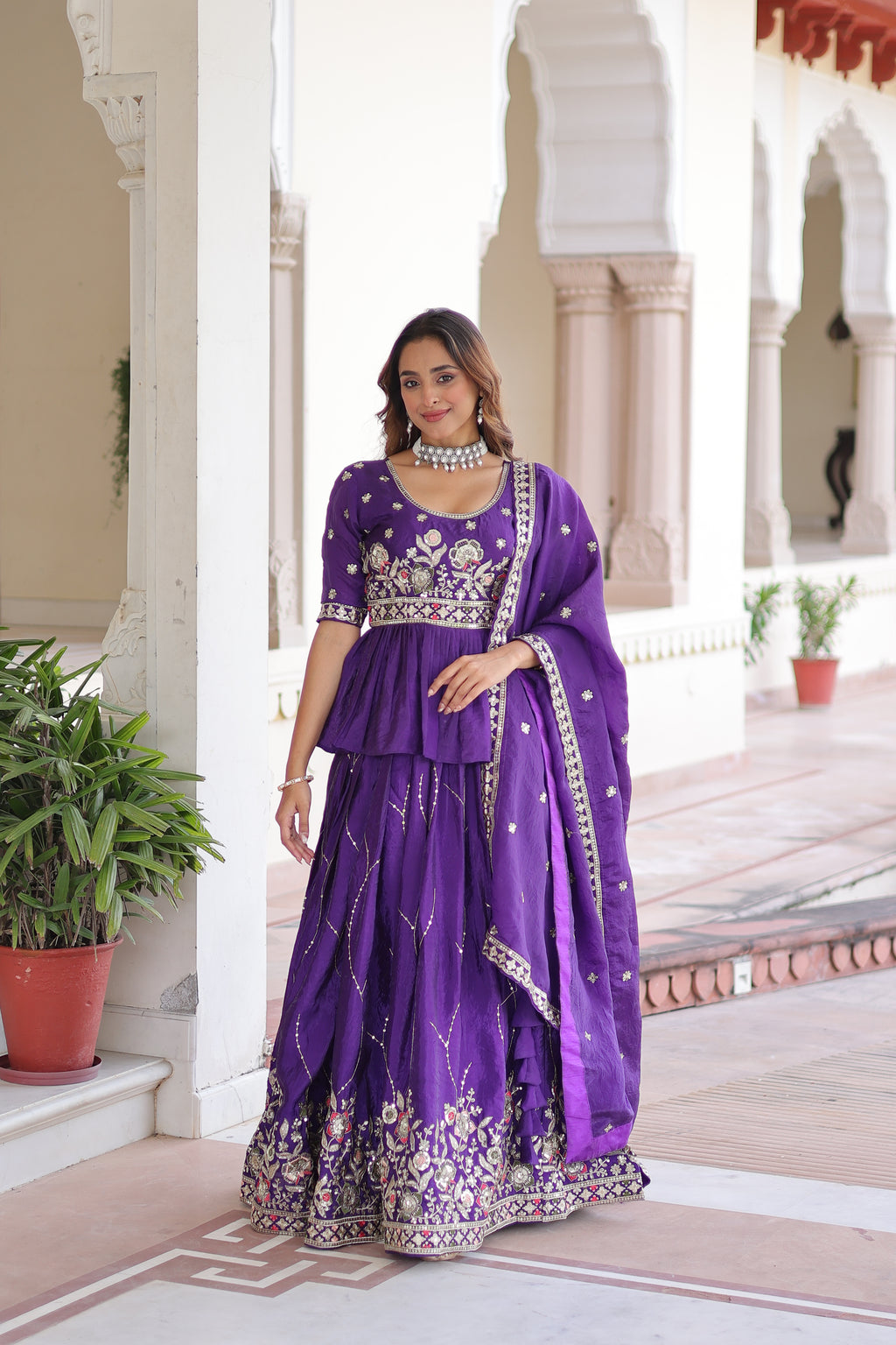 Nimi Purple Color Gold Crush Embroidery Zari Sequins Work Lehenga Choli