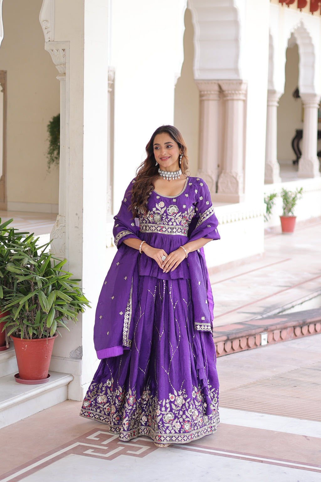 Nimi Purple Color Gold Crush Embroidery Zari Sequins Work Lehenga Choli