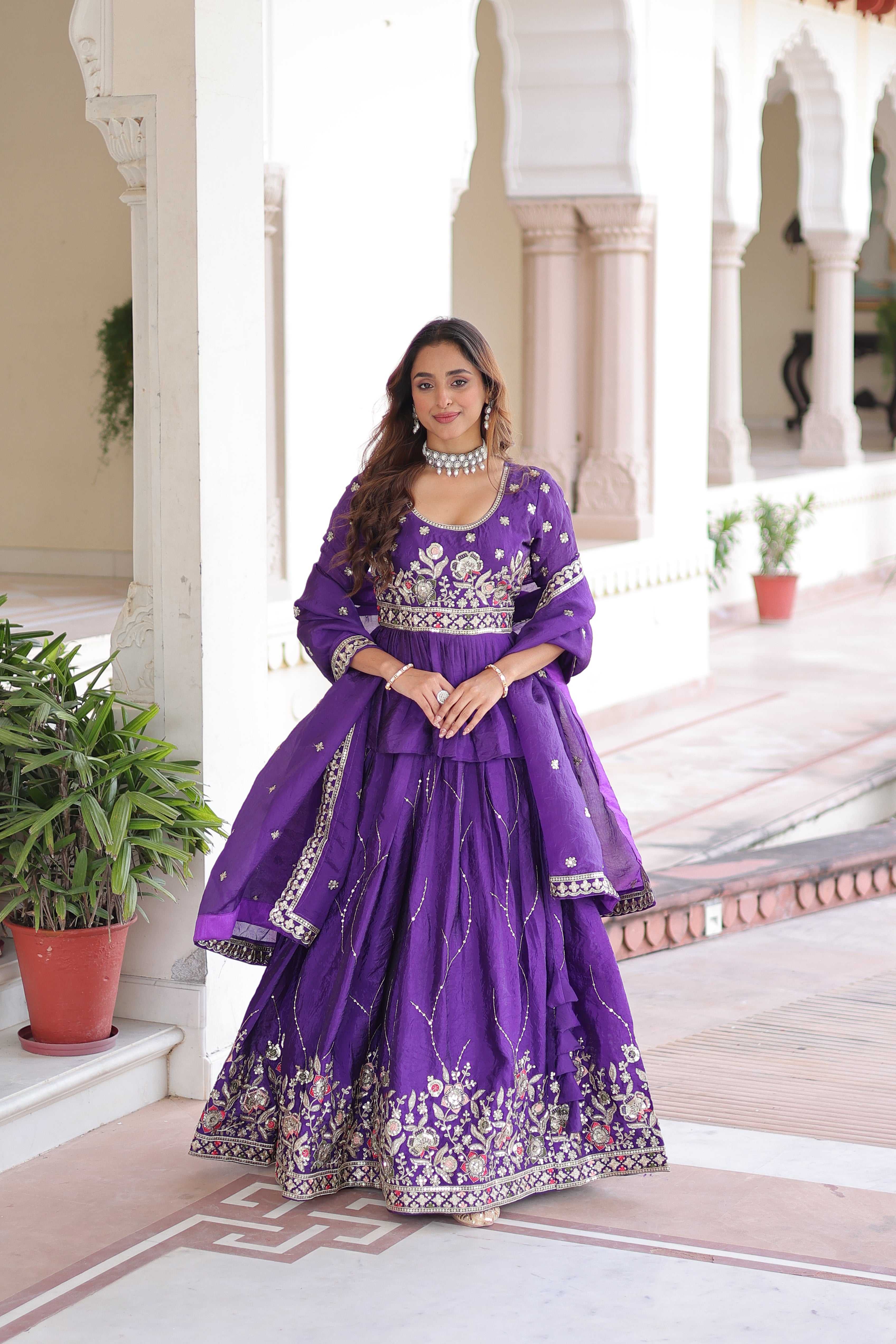 Nimi Purple Color Gold Crush Embroidery Zari Sequins Work Lehenga Choli