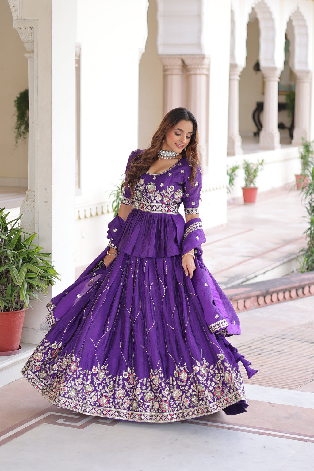 Nimi Purple Color Gold Crush Embroidery Zari Sequins Work Lehenga Choli