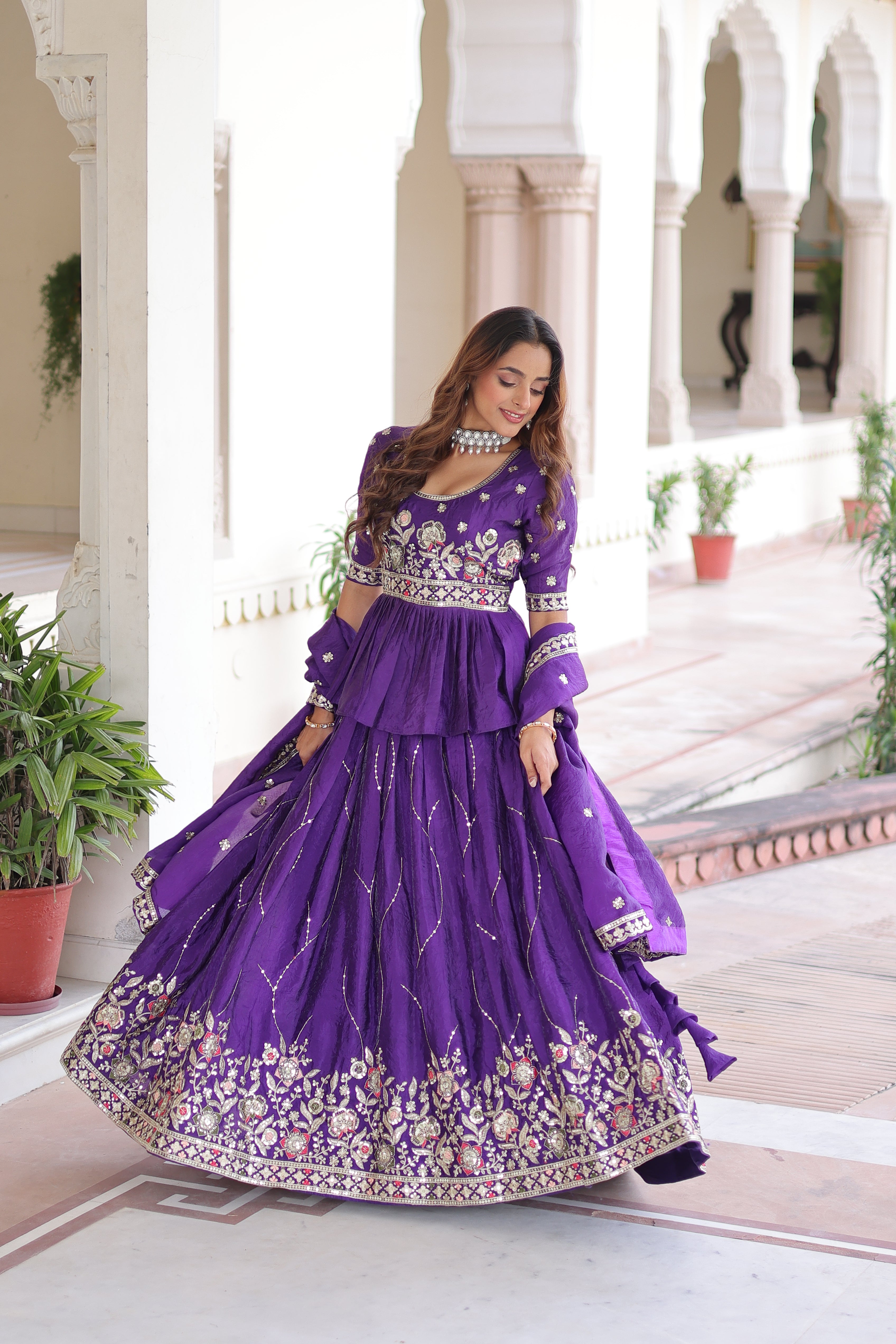 Nimi Purple Color Gold Crush Embroidery Zari Sequins Work Lehenga Choli