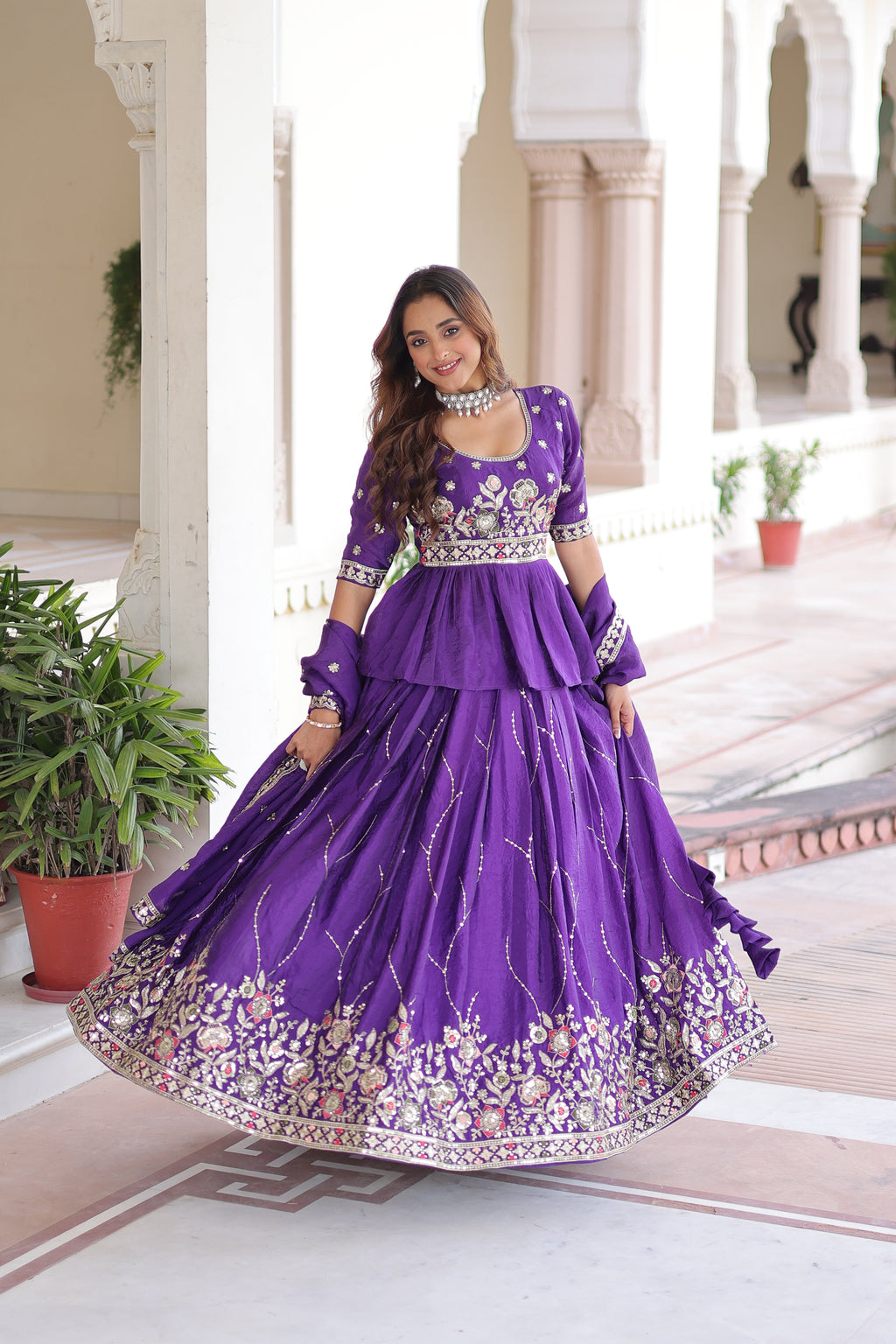 Nimi Purple Color Gold Crush Embroidery Zari Sequins Work Lehenga Choli