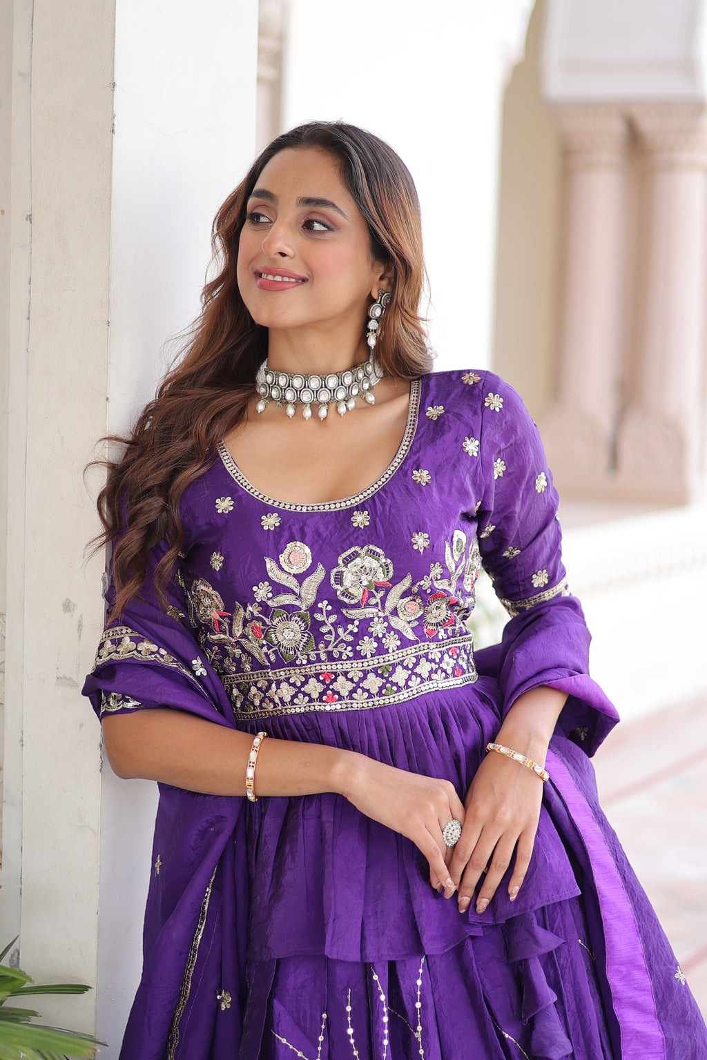 Nimi Purple Color Gold Crush Embroidery Zari Sequins Work Lehenga Choli