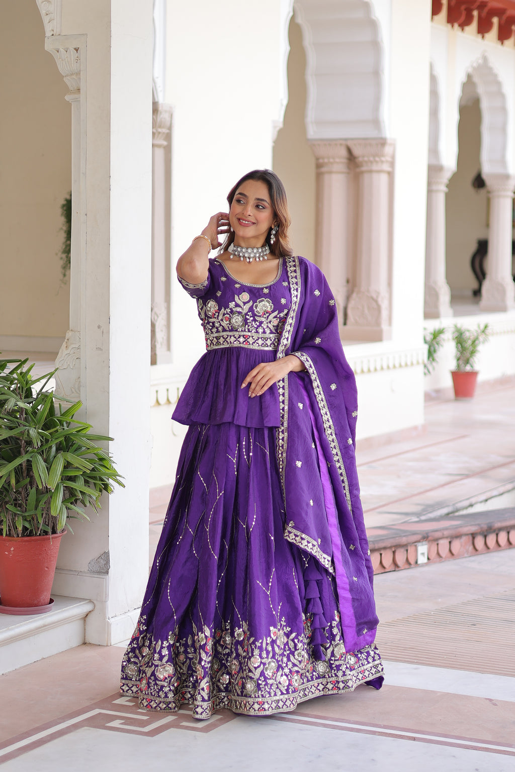 Nimi Purple Color Gold Crush Embroidery Zari Sequins Work Lehenga Choli