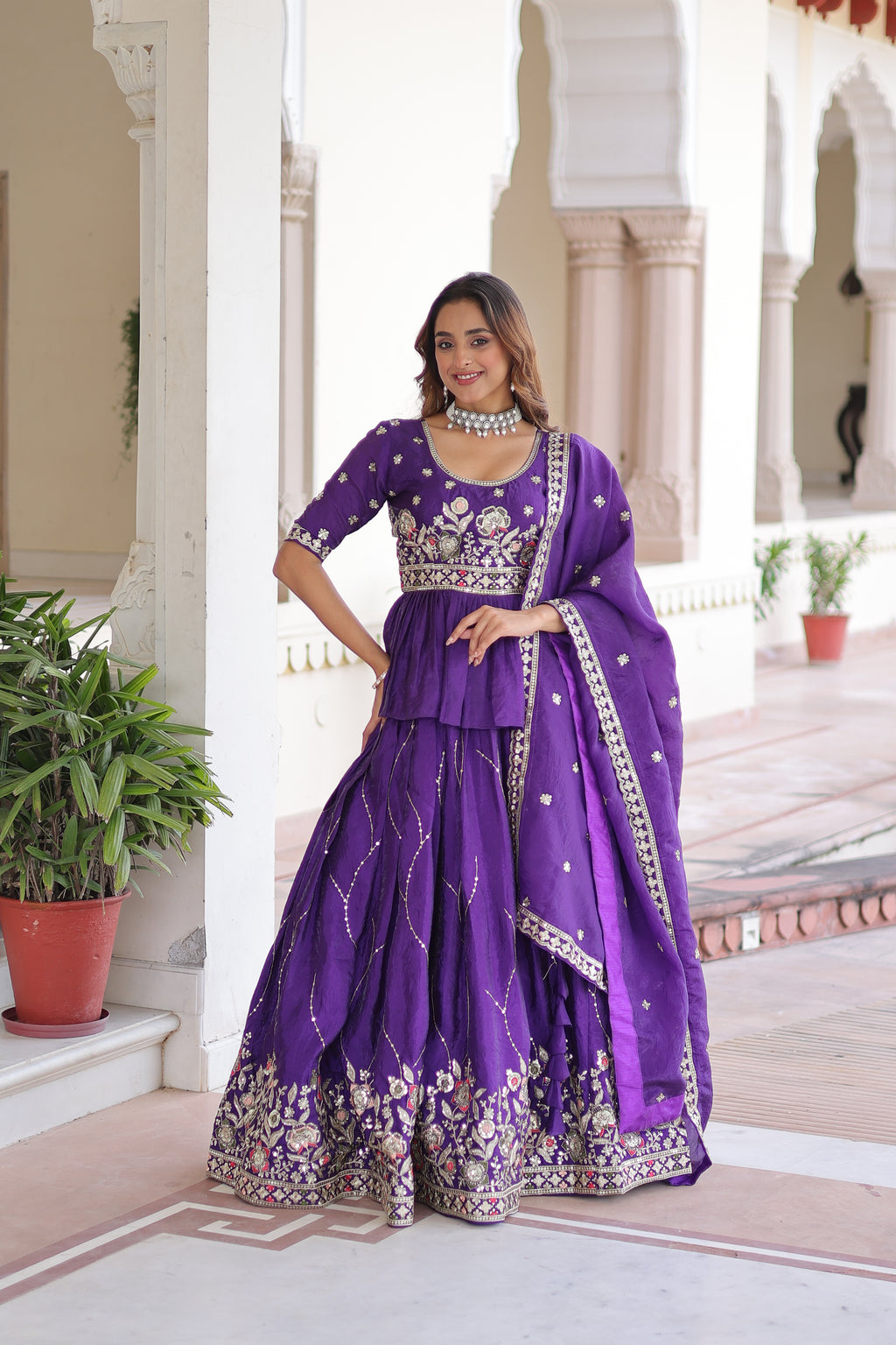 Nimi Purple Color Gold Crush Embroidery Zari Sequins Work Lehenga Choli