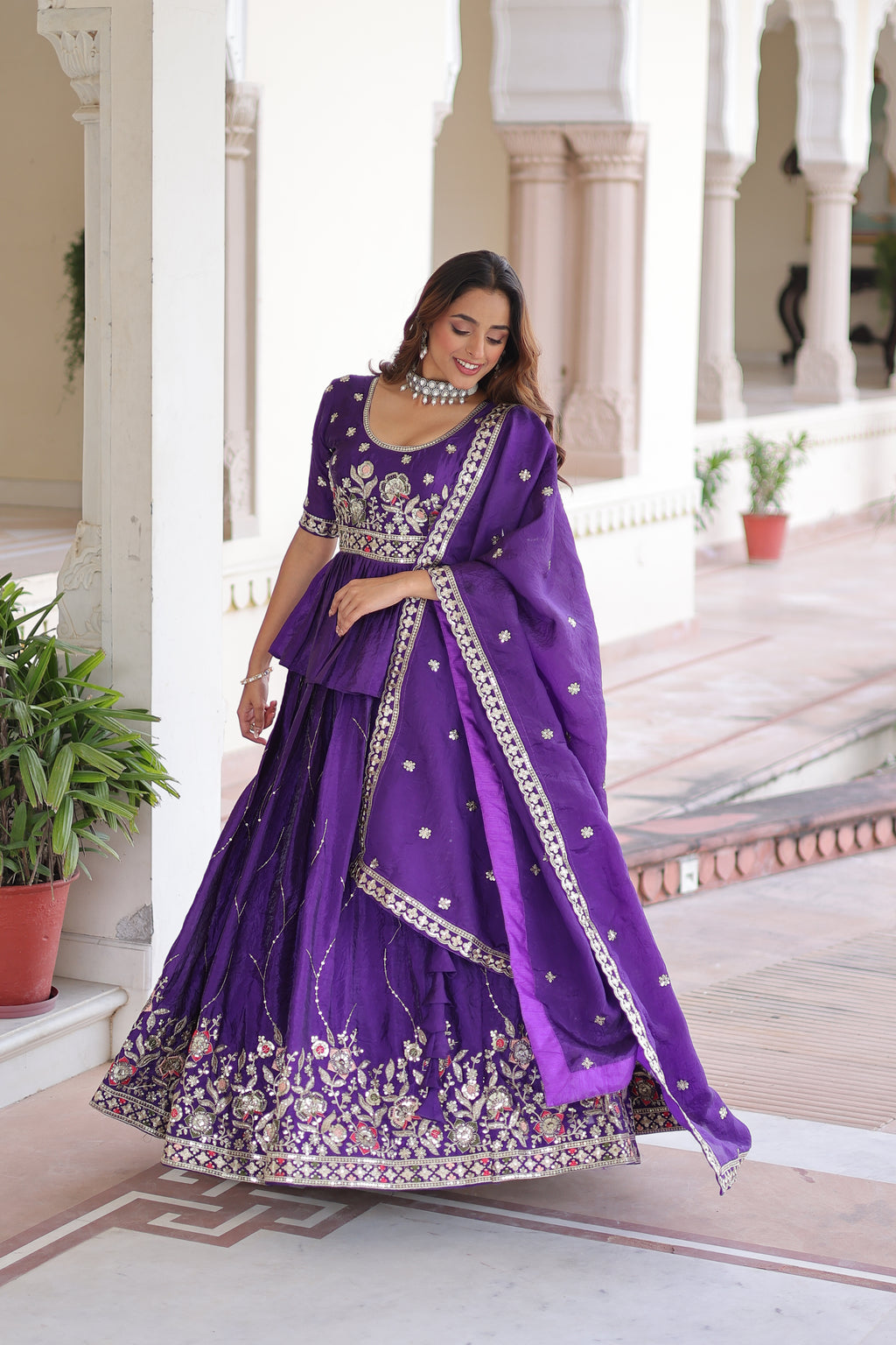 Nimi Purple Color Gold Crush Embroidery Zari Sequins Work Lehenga Choli