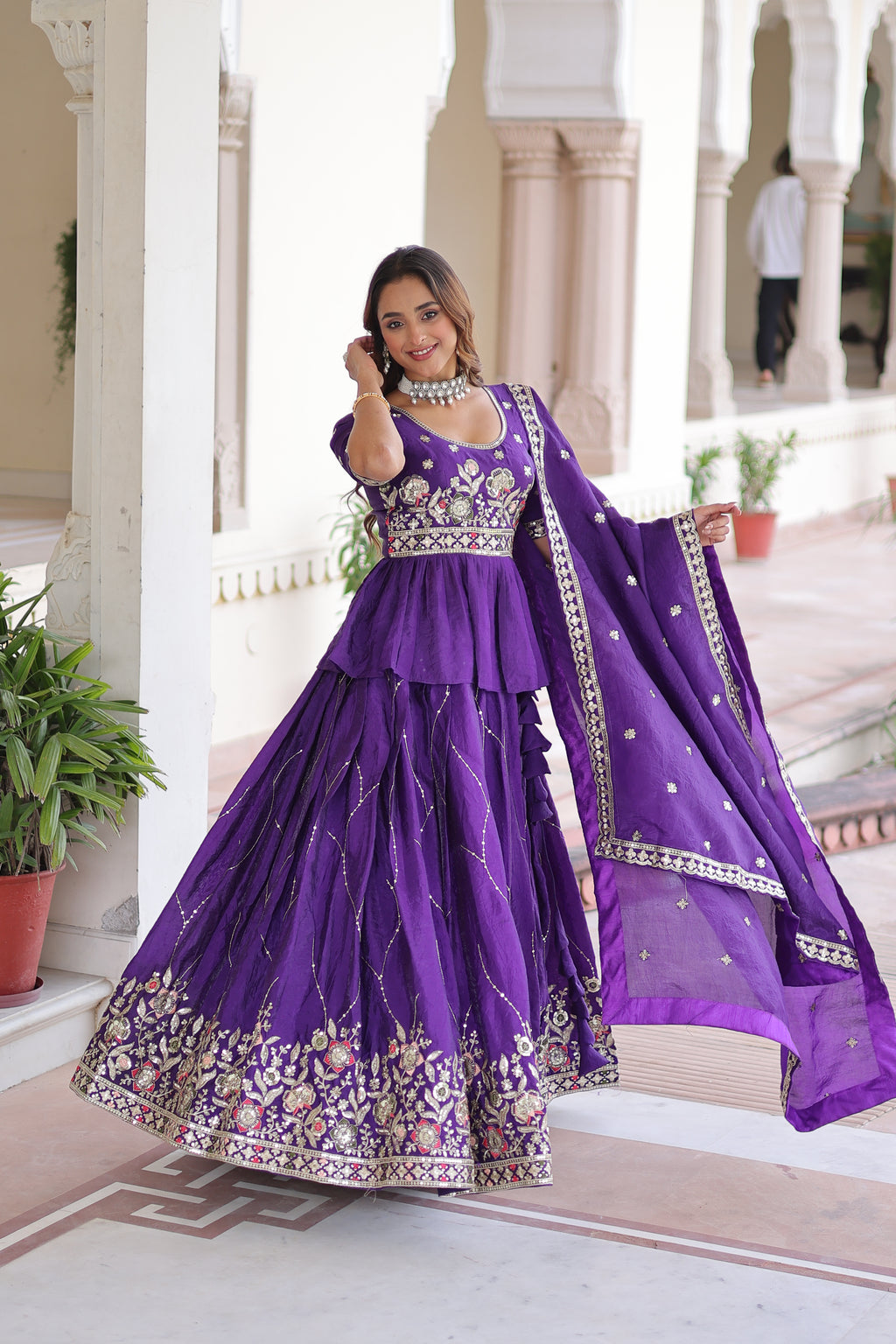 Nimi Purple Color Gold Crush Embroidery Zari Sequins Work Lehenga Choli