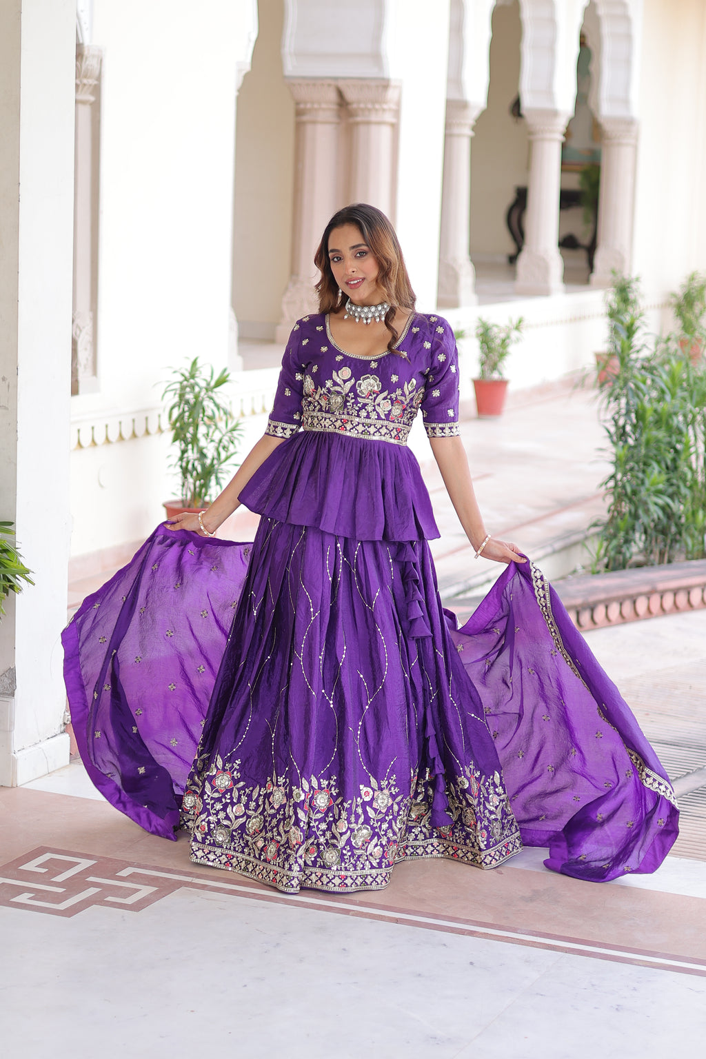 Nimi Purple Color Gold Crush Embroidery Zari Sequins Work Lehenga Choli