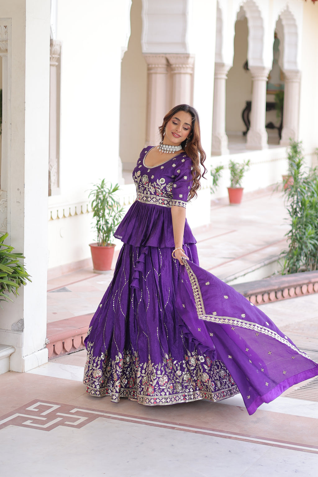 Nimi Purple Color Gold Crush Embroidery Zari Sequins Work Lehenga Choli