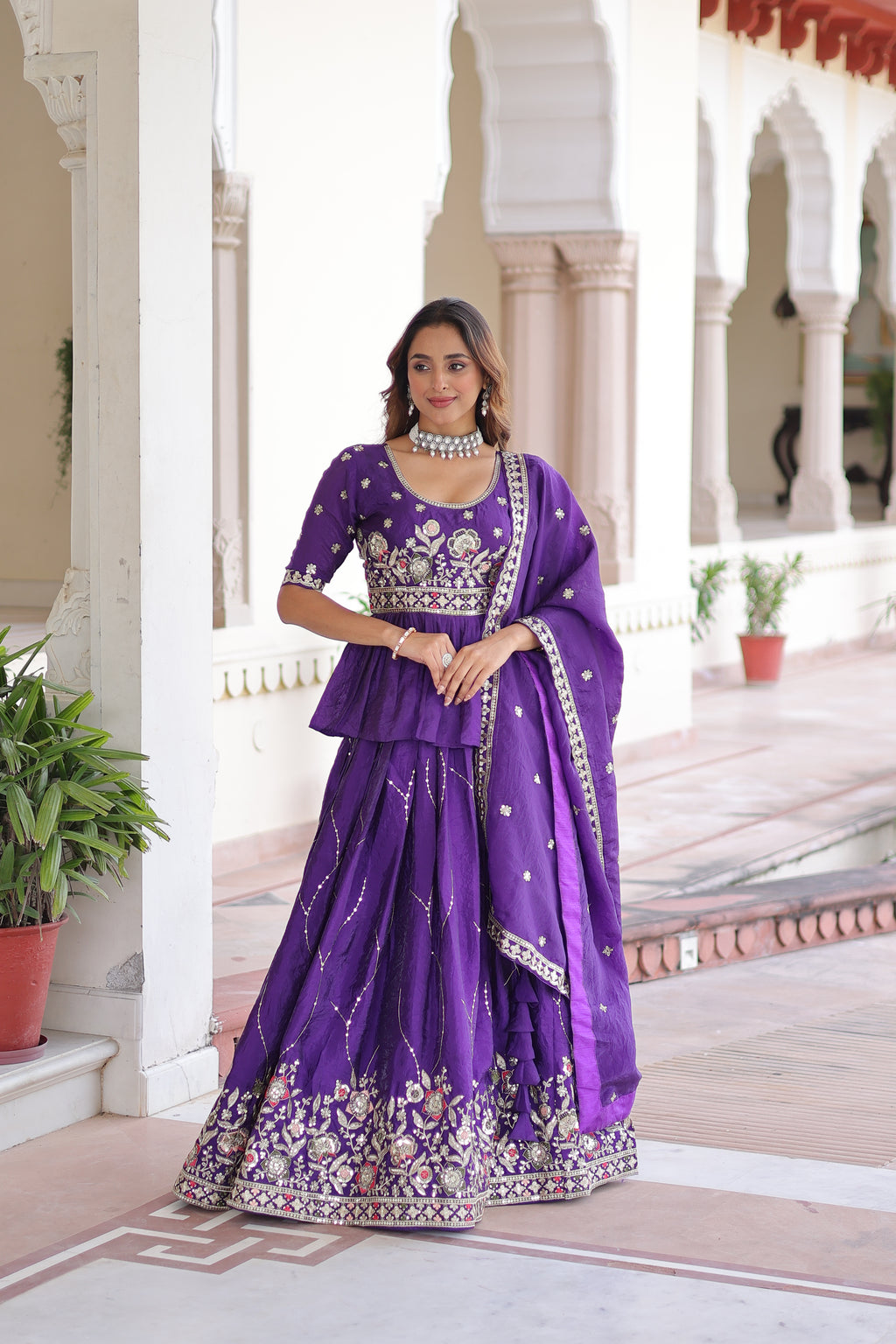Nimi Purple Color Gold Crush Embroidery Zari Sequins Work Lehenga Choli
