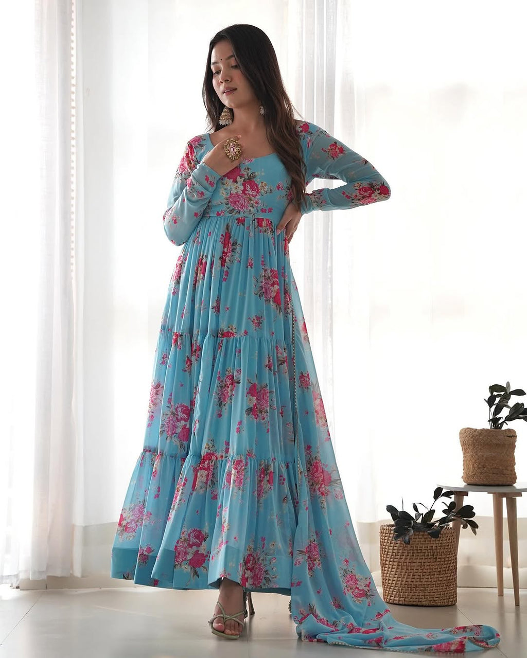 Kanika Sky Blue Flared Georgette Huge Flair Anarkali Suit Set