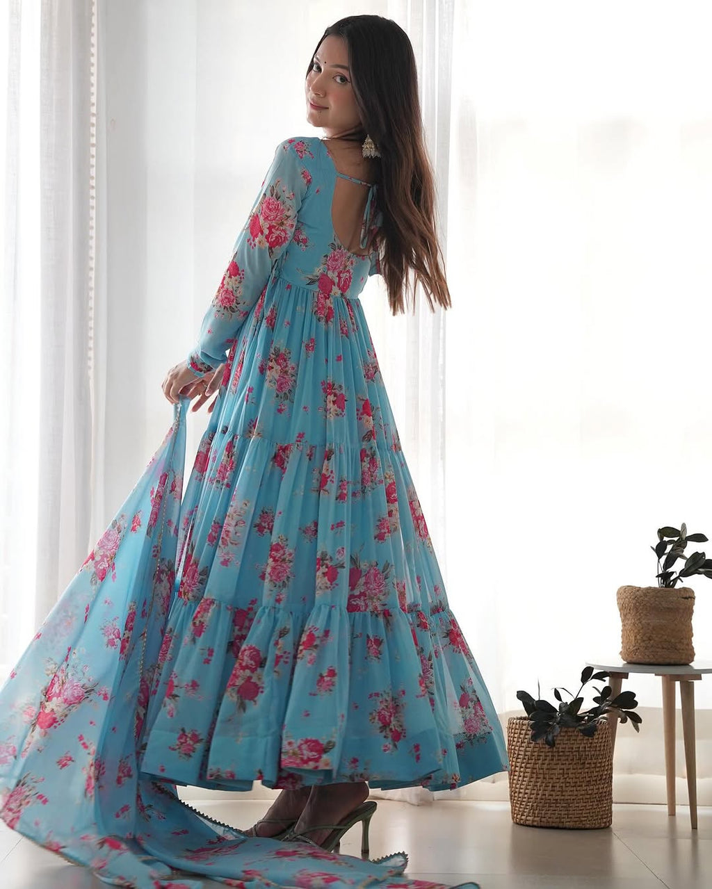 Kanika Sky Blue Flared Georgette Huge Flair Anarkali Suit Set