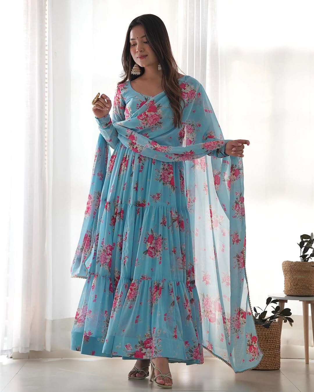 Kanika Sky Blue Flared Georgette Huge Flair Anarkali Suit Set