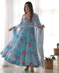 Kanika Sky Blue Flared Georgette Huge Flair Anarkali Suit Set