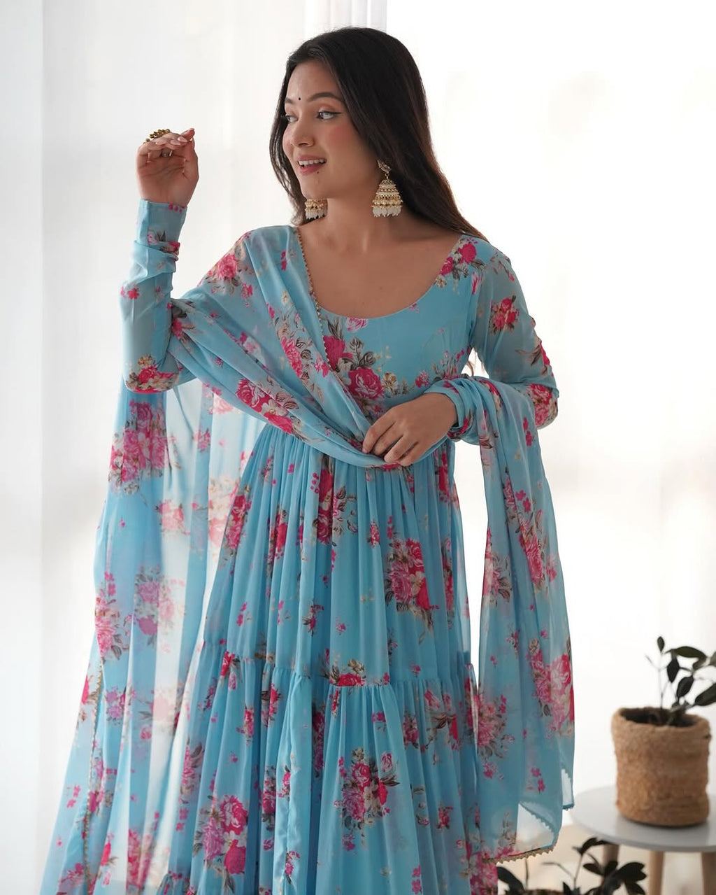 Kanika Sky Blue Flared Georgette Huge Flair Anarkali Suit Set
