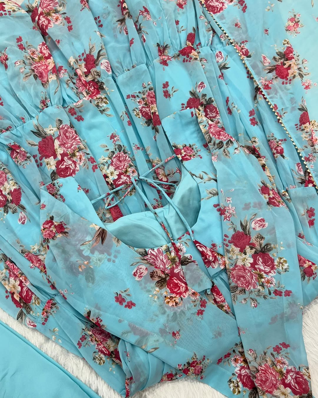 Kanika Sky Blue Flared Georgette Huge Flair Anarkali Suit Set