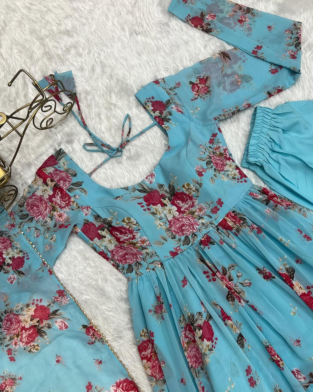 Kanika Sky Blue Flared Georgette Huge Flair Anarkali Suit Set