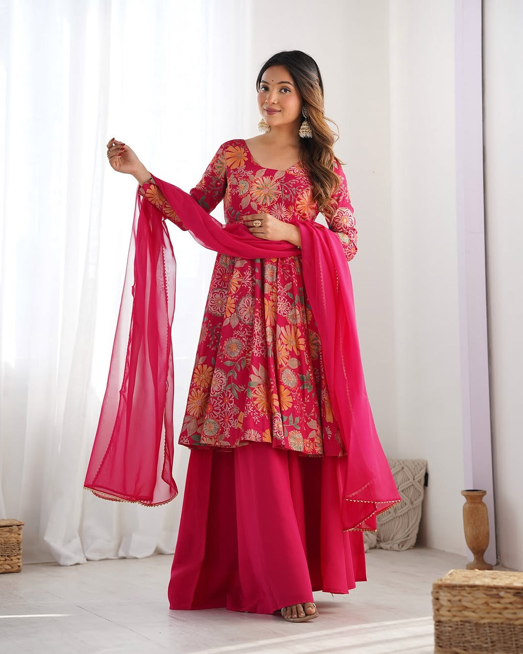 Karisma Roman Silk Flair Pink Kurti Plazzo Set