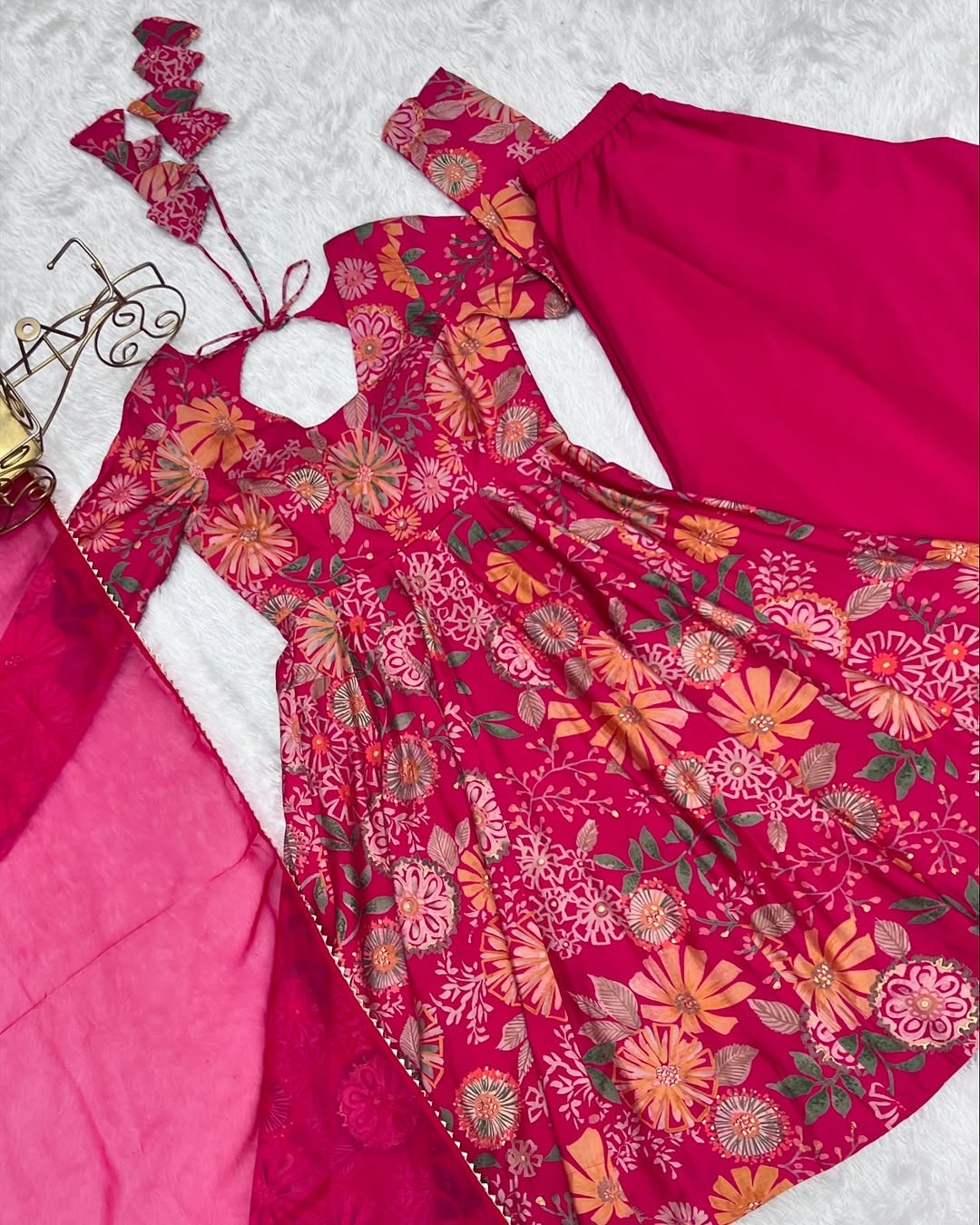 Karisma Roman Silk Flair Pink Kurti Plazzo Set