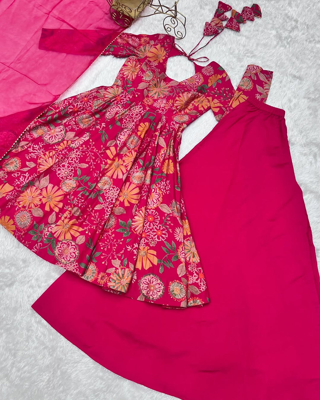 Karisma Roman Silk Flair Pink Kurti Plazzo Set