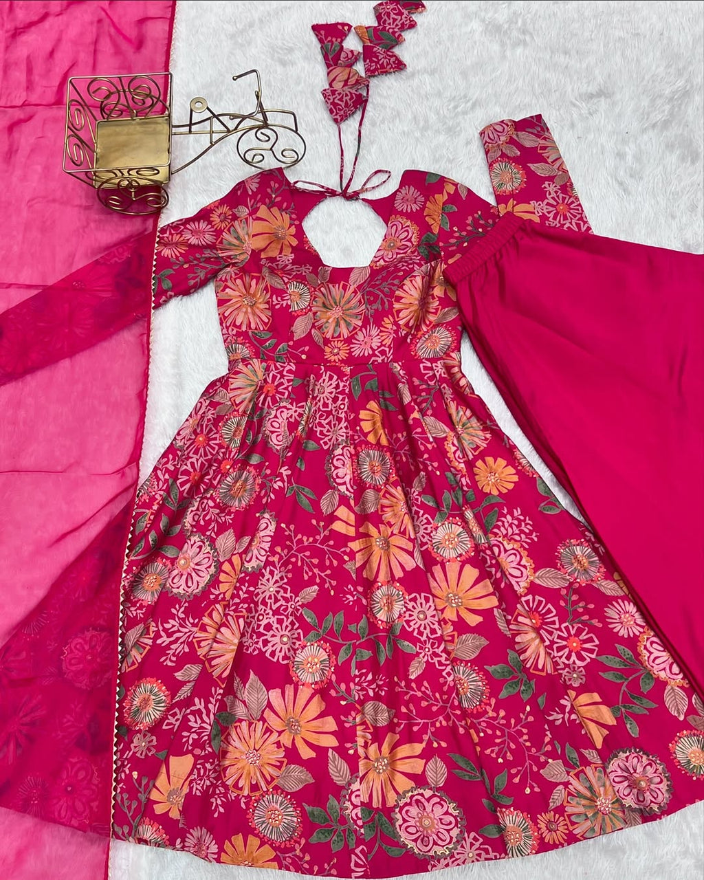 Karisma Roman Silk Flair Pink Kurti Plazzo Set
