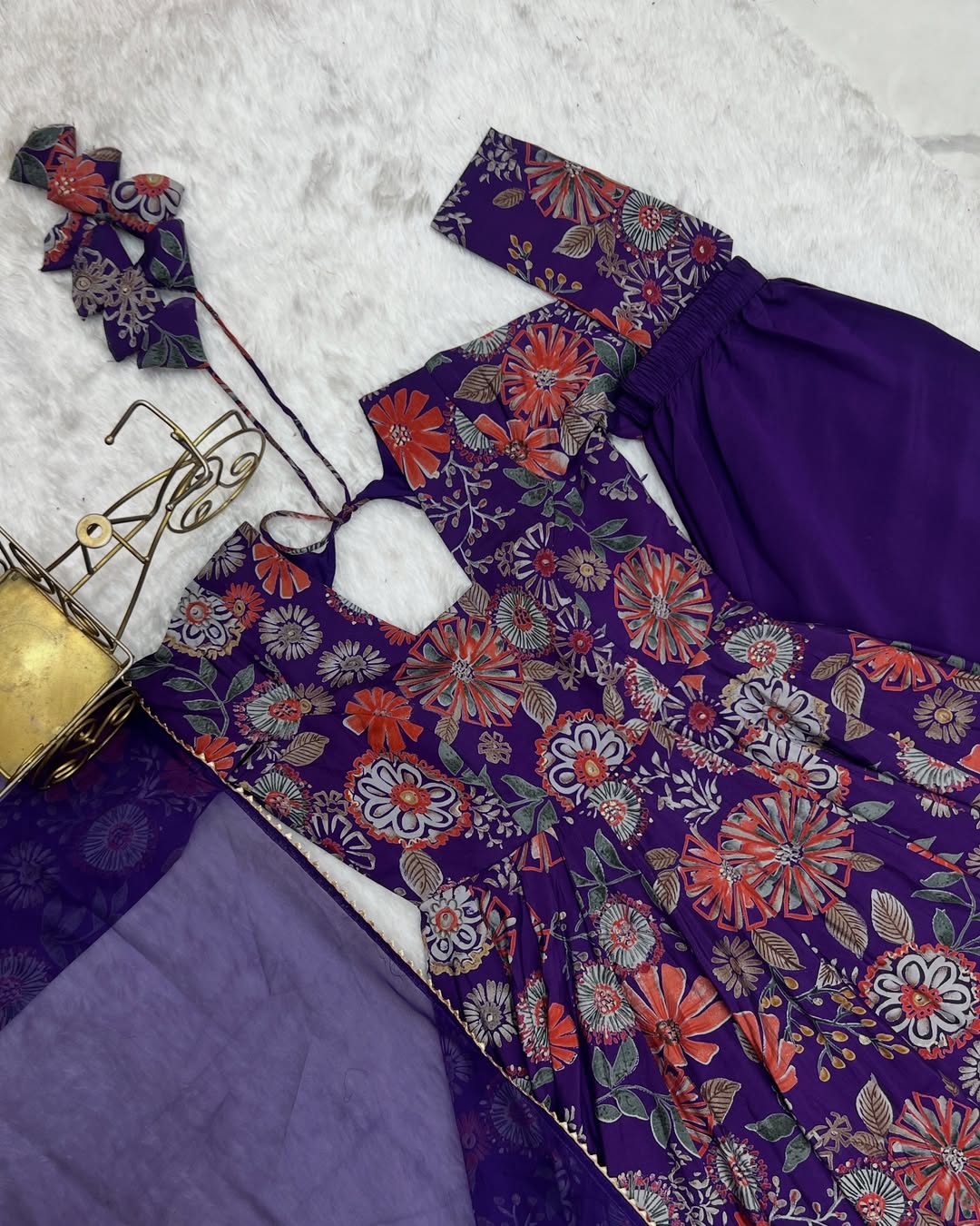Karisma Roman Silk Flair Purple Kurti Plazzo Set