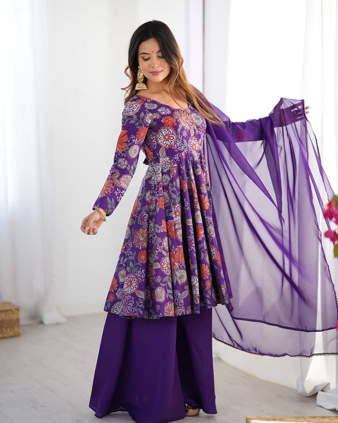 Karisma Roman Silk Flair Purple Kurti Plazzo Set