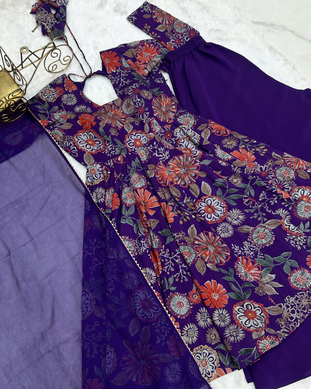 Karisma Roman Silk Flair Purple Kurti Plazzo Set