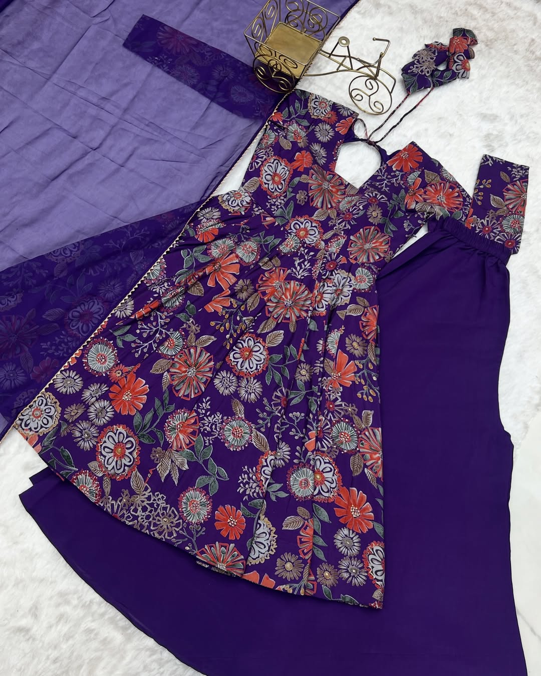 Karisma Roman Silk Flair Purple Kurti Plazzo Set