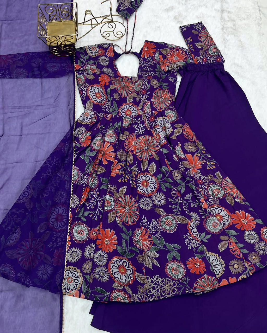 Karisma Roman Silk Flair Purple Kurti Plazzo Set
