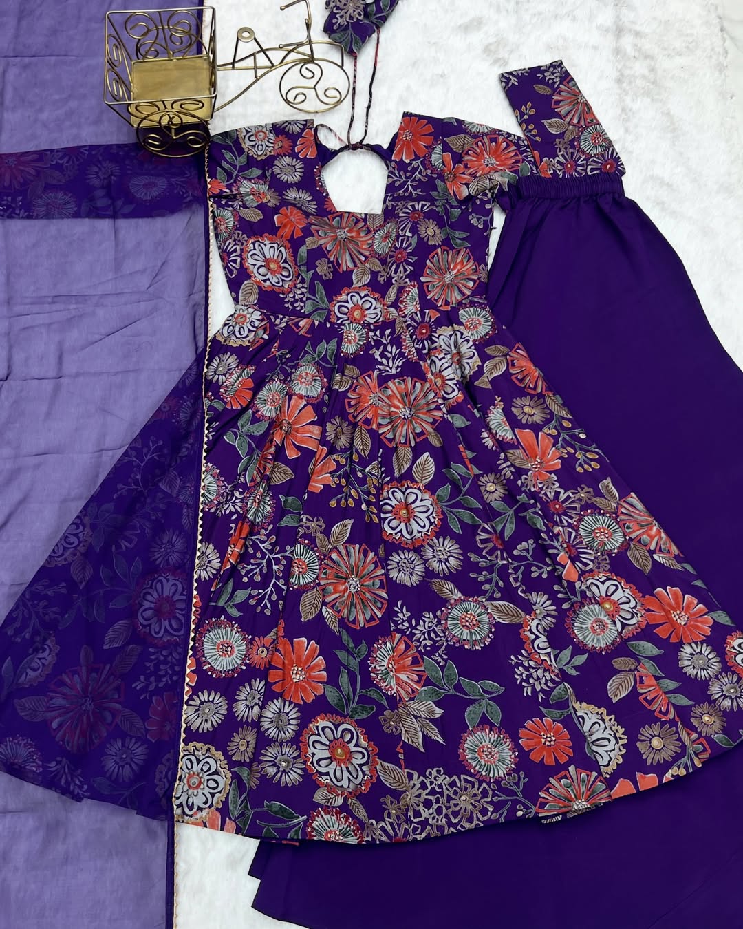 Karisma Roman Silk Flair Purple Kurti Plazzo Set