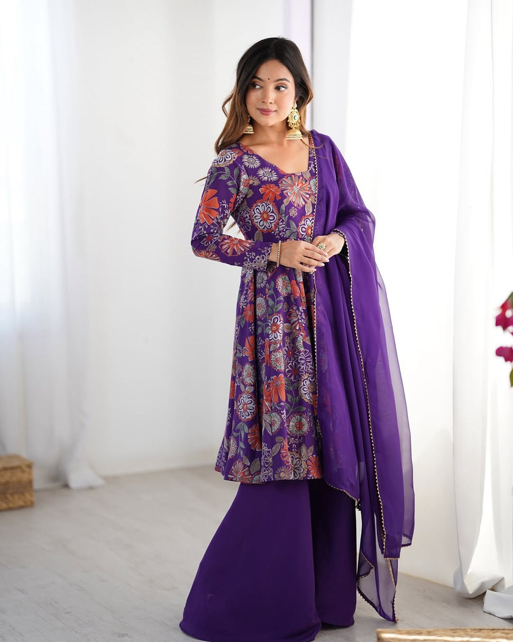 Karisma Roman Silk Flair Purple Kurti Plazzo Set
