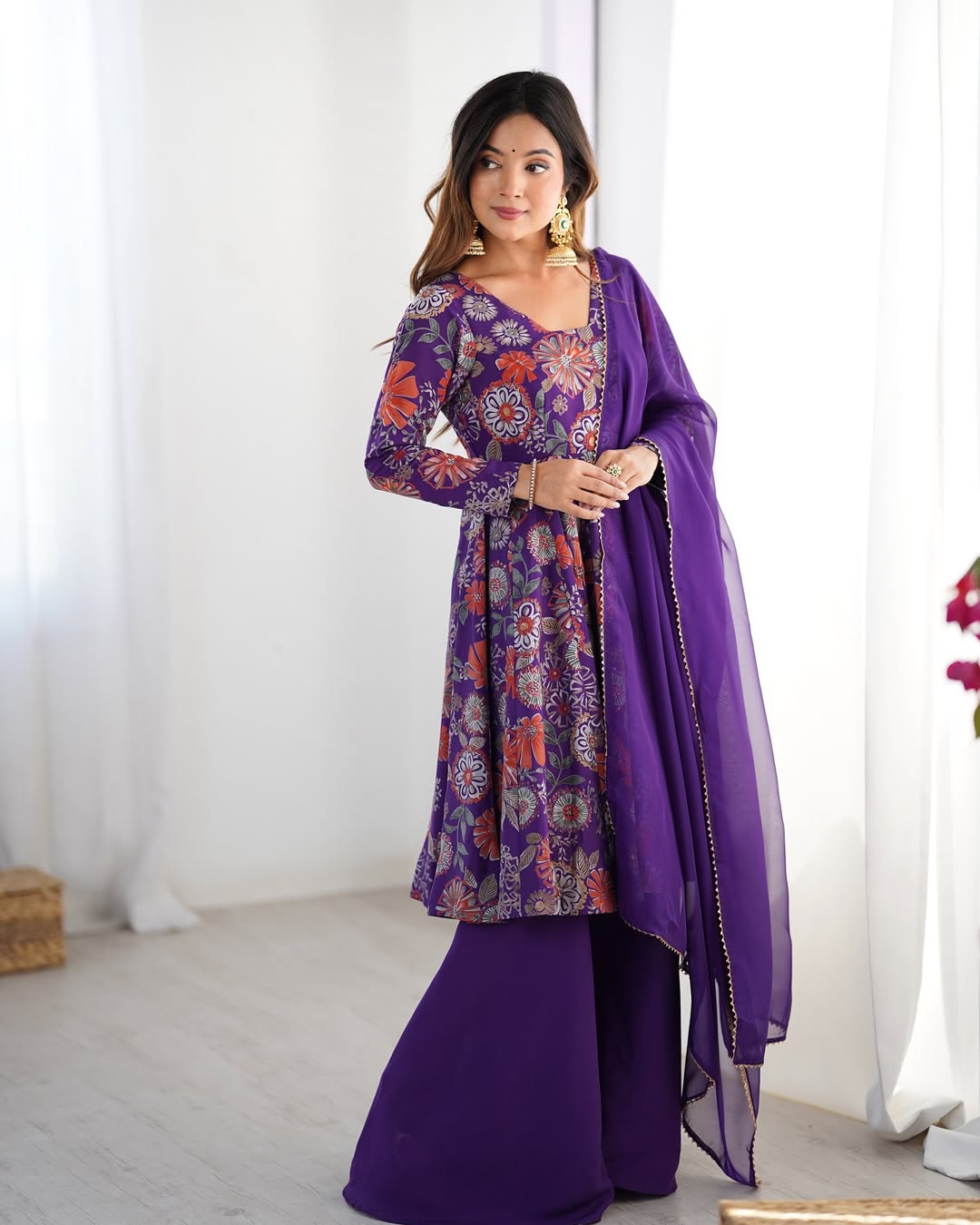 Karisma Roman Silk Flair Purple Kurti Plazzo Set