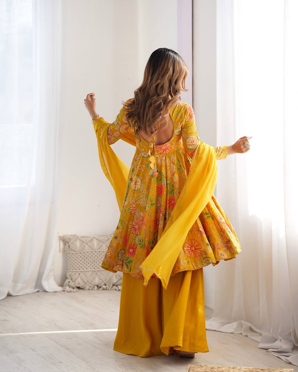 Karisma Roman Silk Flair Yellow Kurti Plazzo Set