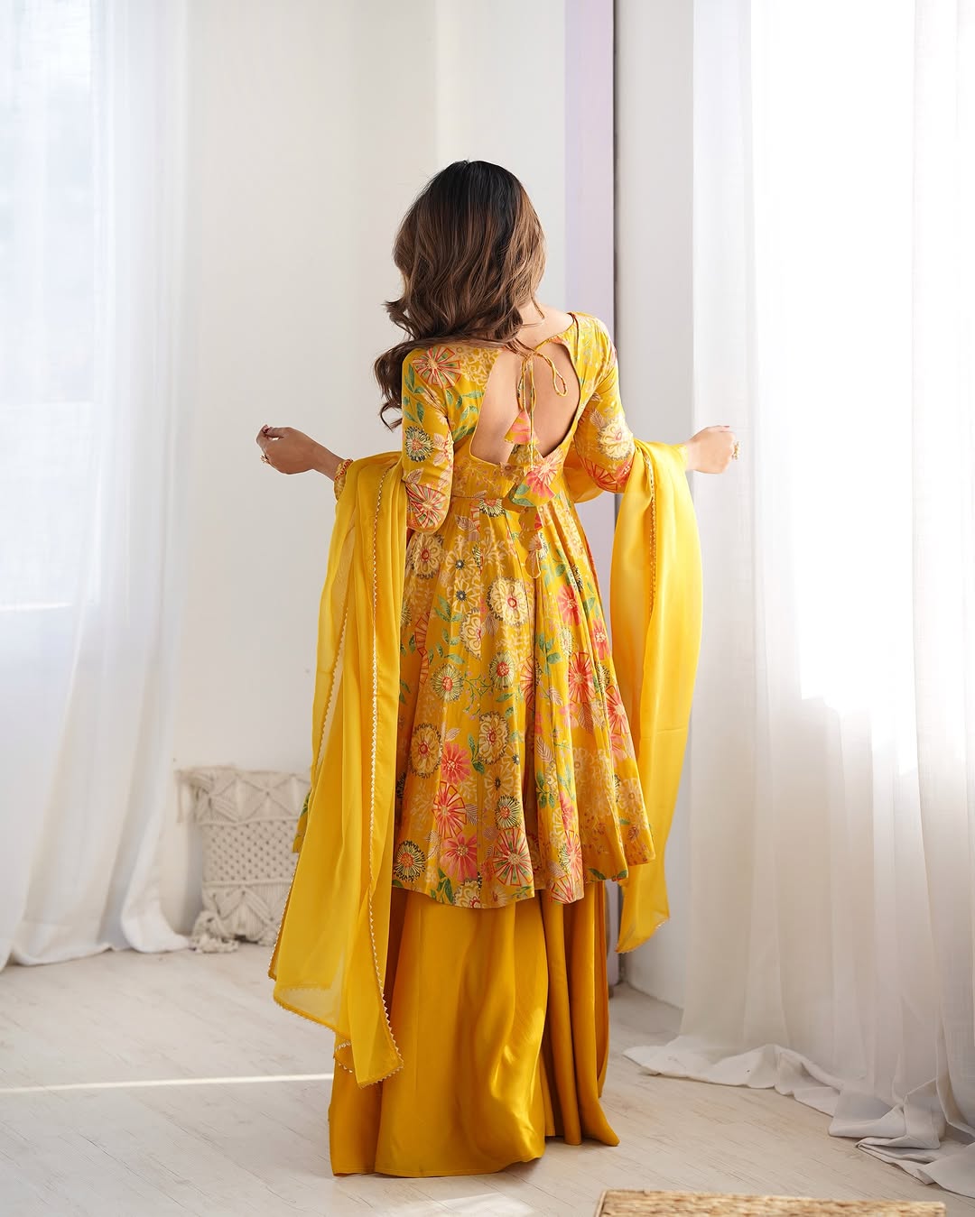 Karisma Roman Silk Flair Yellow Kurti Plazzo Set