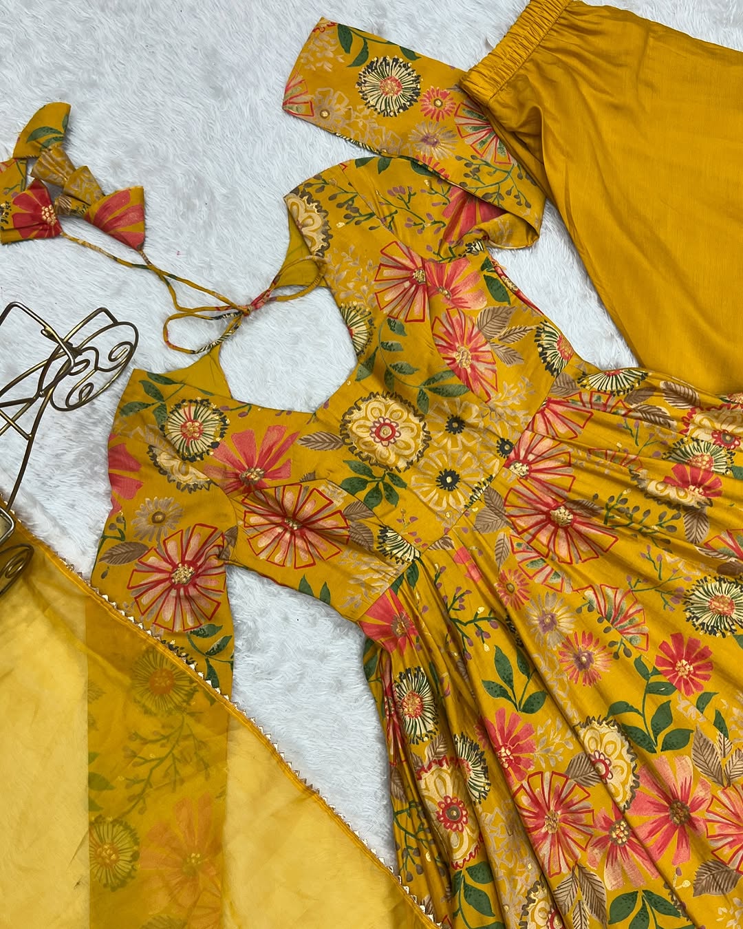 Karisma Roman Silk Flair Yellow Kurti Plazzo Set