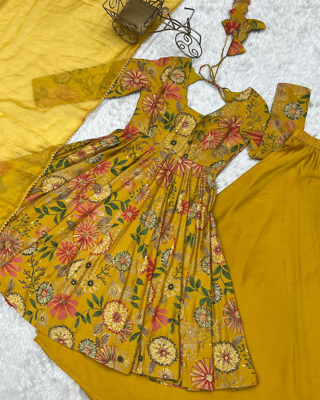 Karisma Roman Silk Flair Yellow Kurti Plazzo Set
