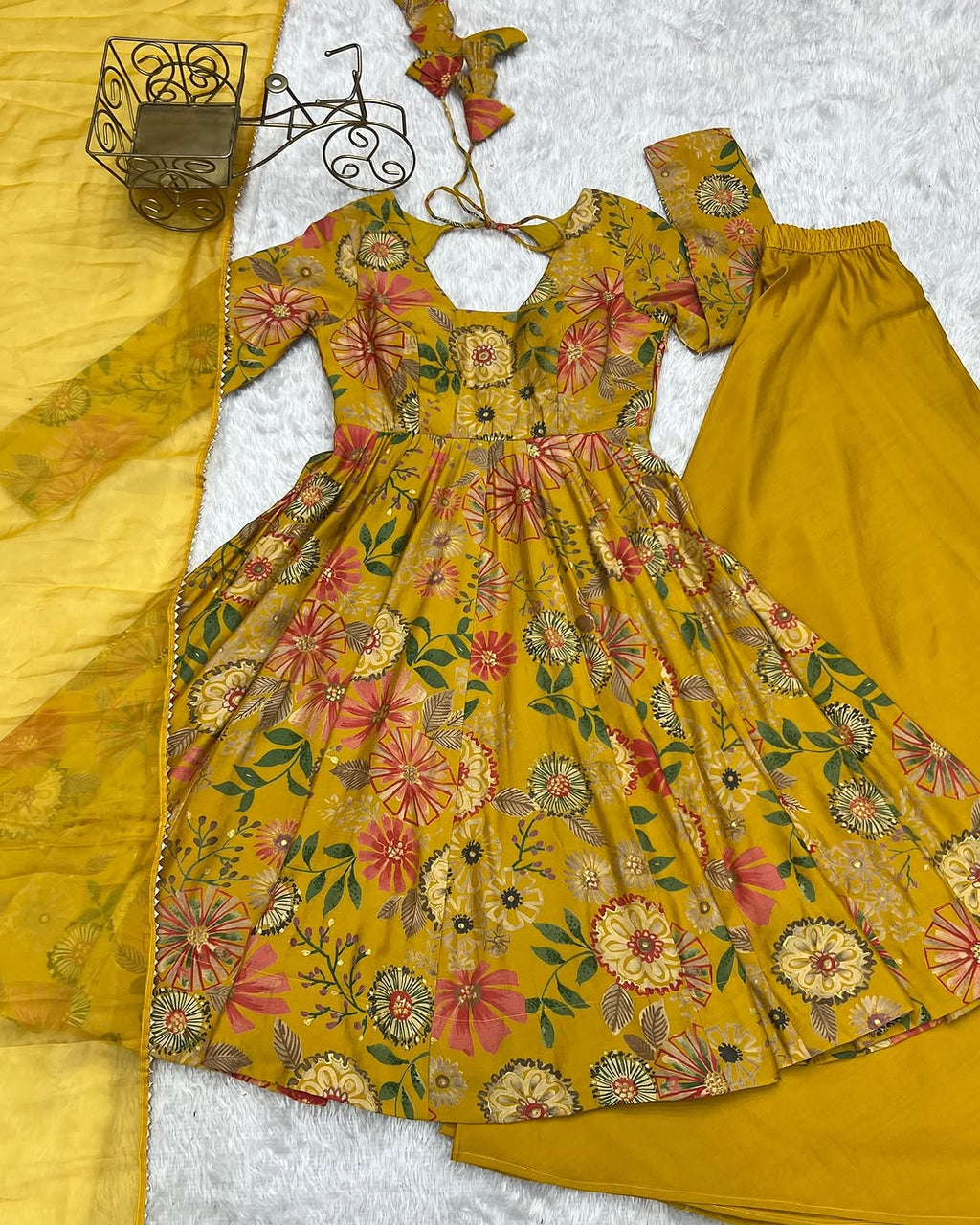 Karisma Roman Silk Flair Yellow Kurti Plazzo Set